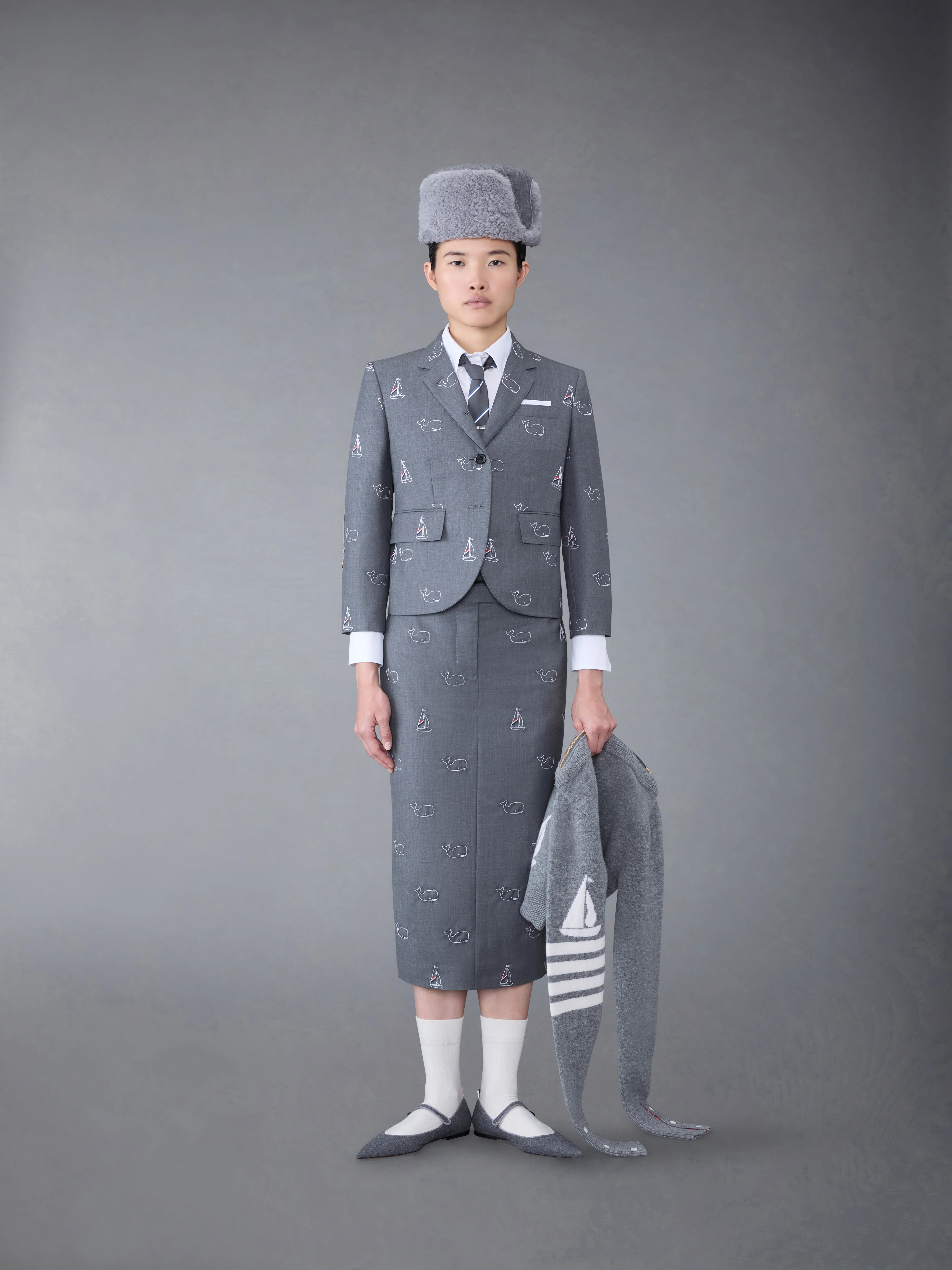 Super 120's Twill Elbow Patch Whale and Sailboat High Armhole Sport Coat - Image 3
