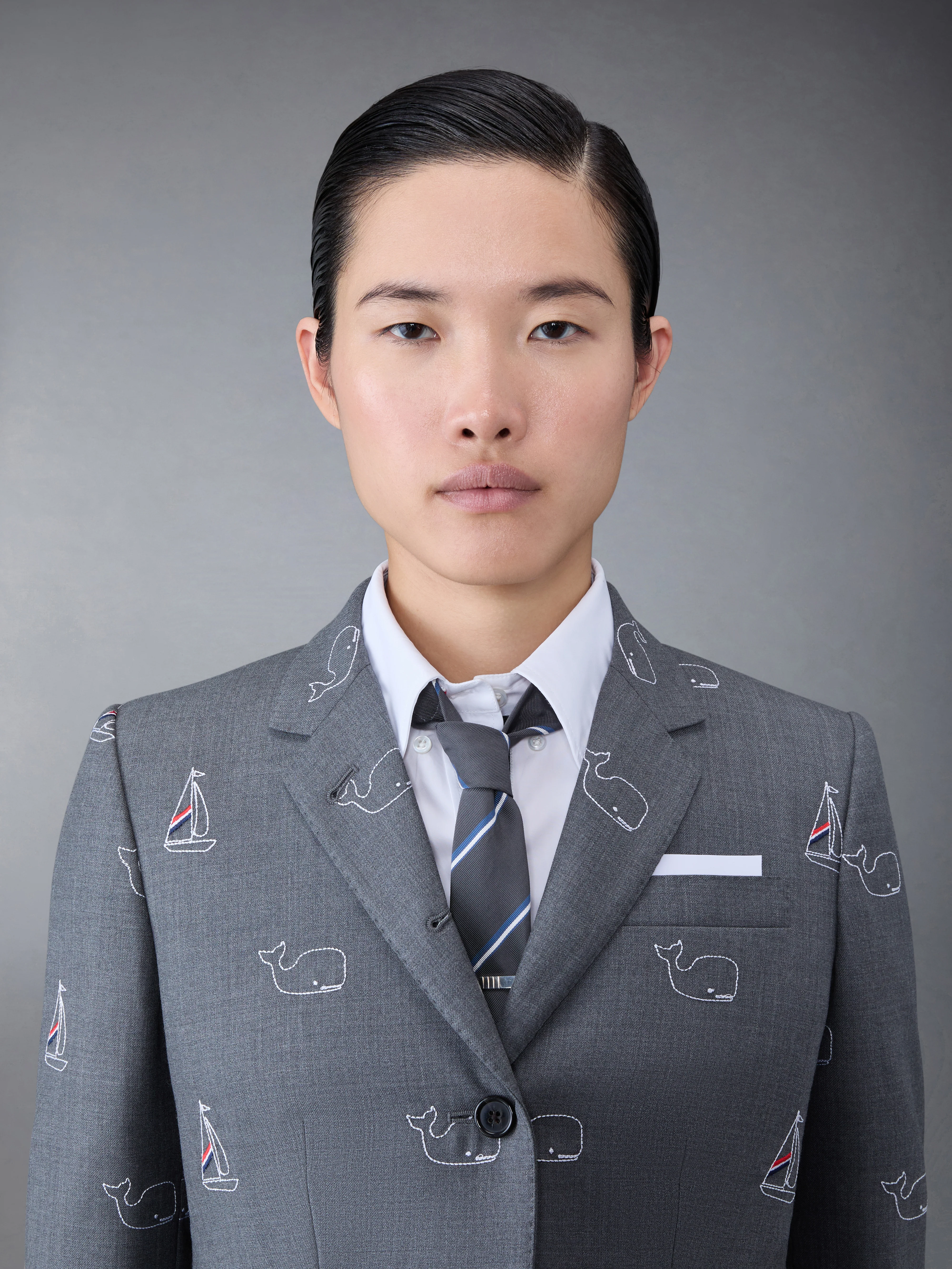 Super 120's Twill Elbow Patch Whale and Sailboat High Armhole Sport Coat - Image 4