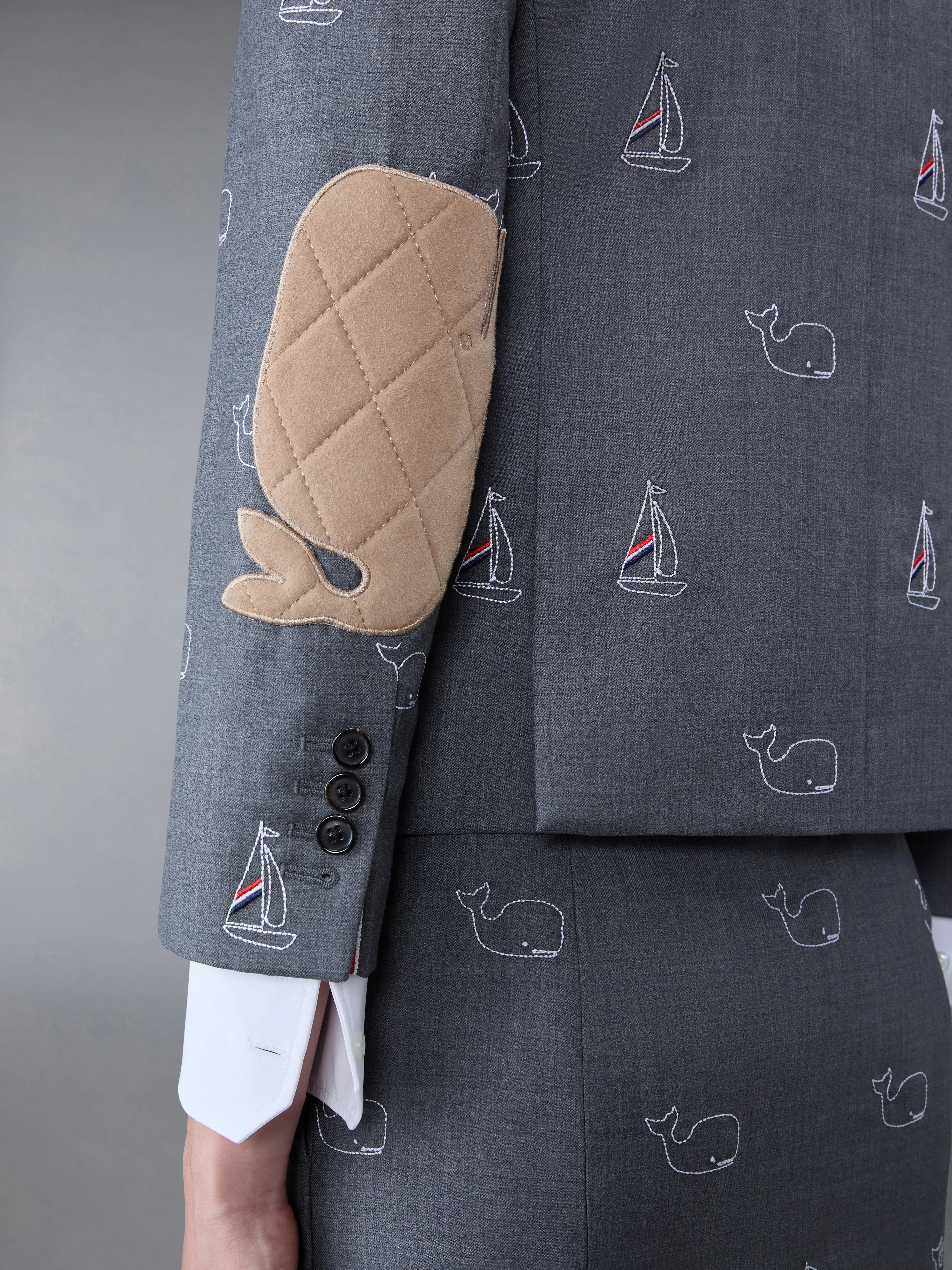 Super 120's Twill Elbow Patch Whale and Sailboat High Armhole Sport Coat - Image 6