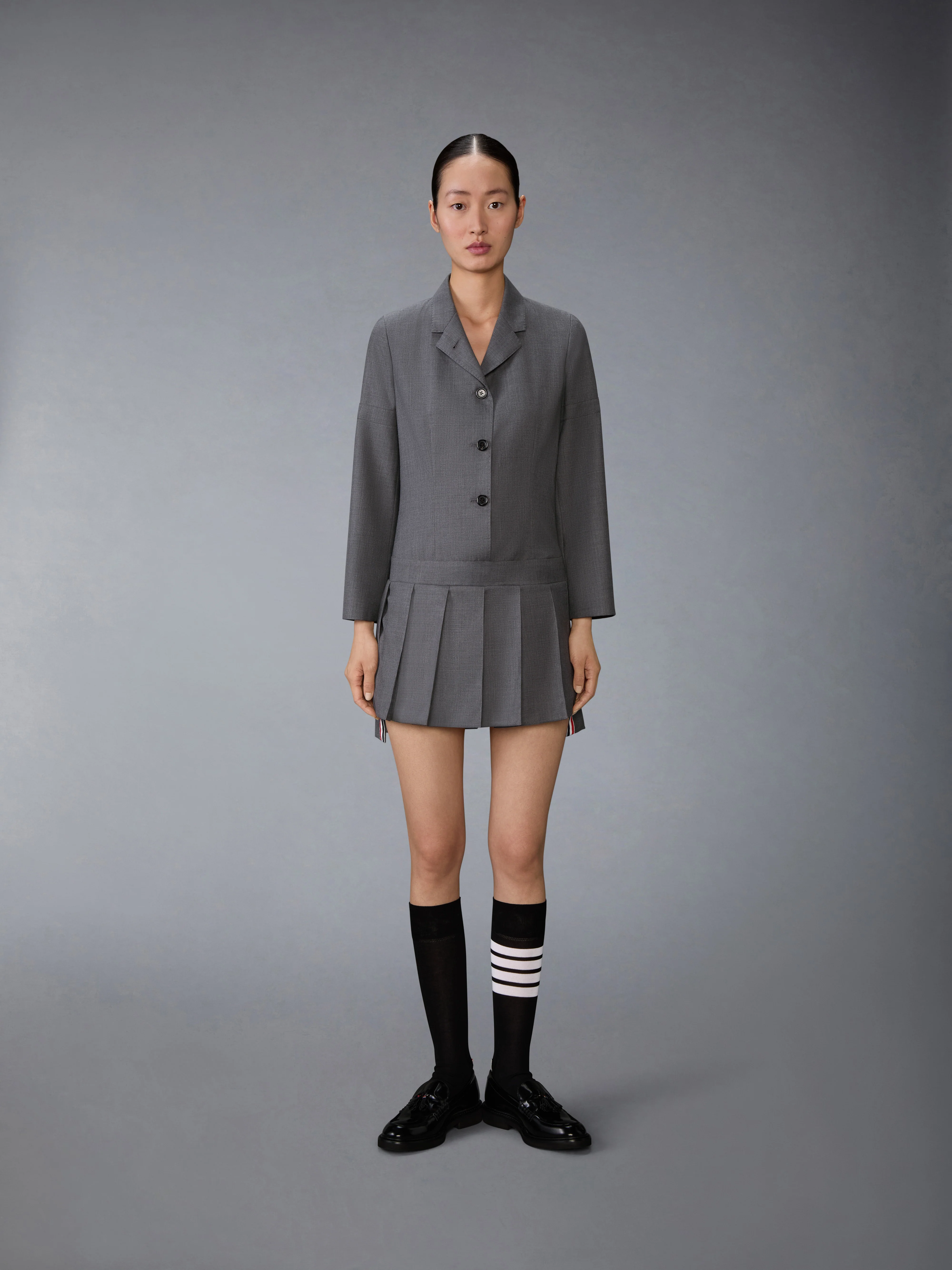 SUPER 120'S TWILL SPORTCOAT PLEATED MINI DRESS