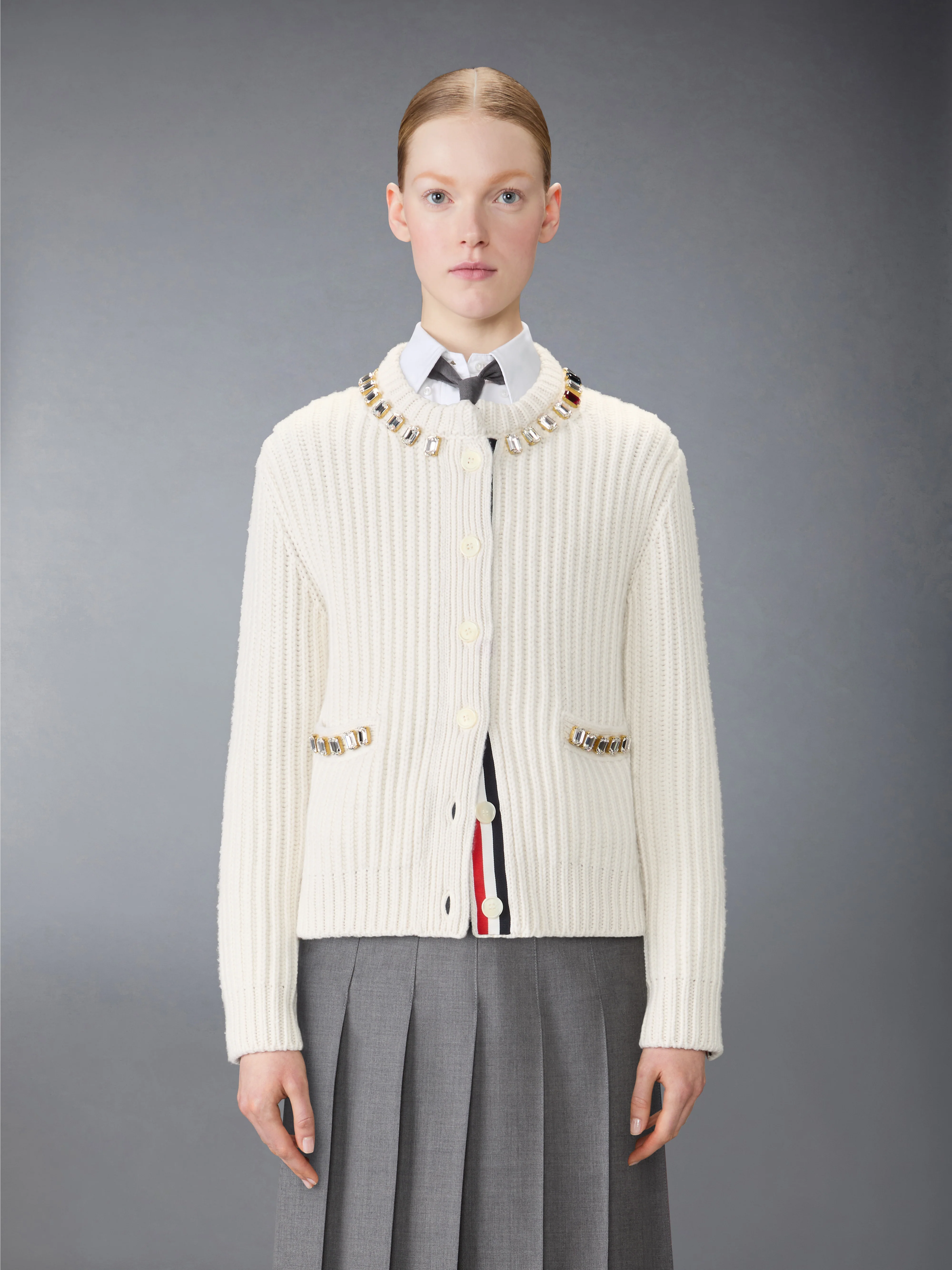 SWAROVSKI CRYSTAL HALF STITCH CASHMERE CARDIGAN