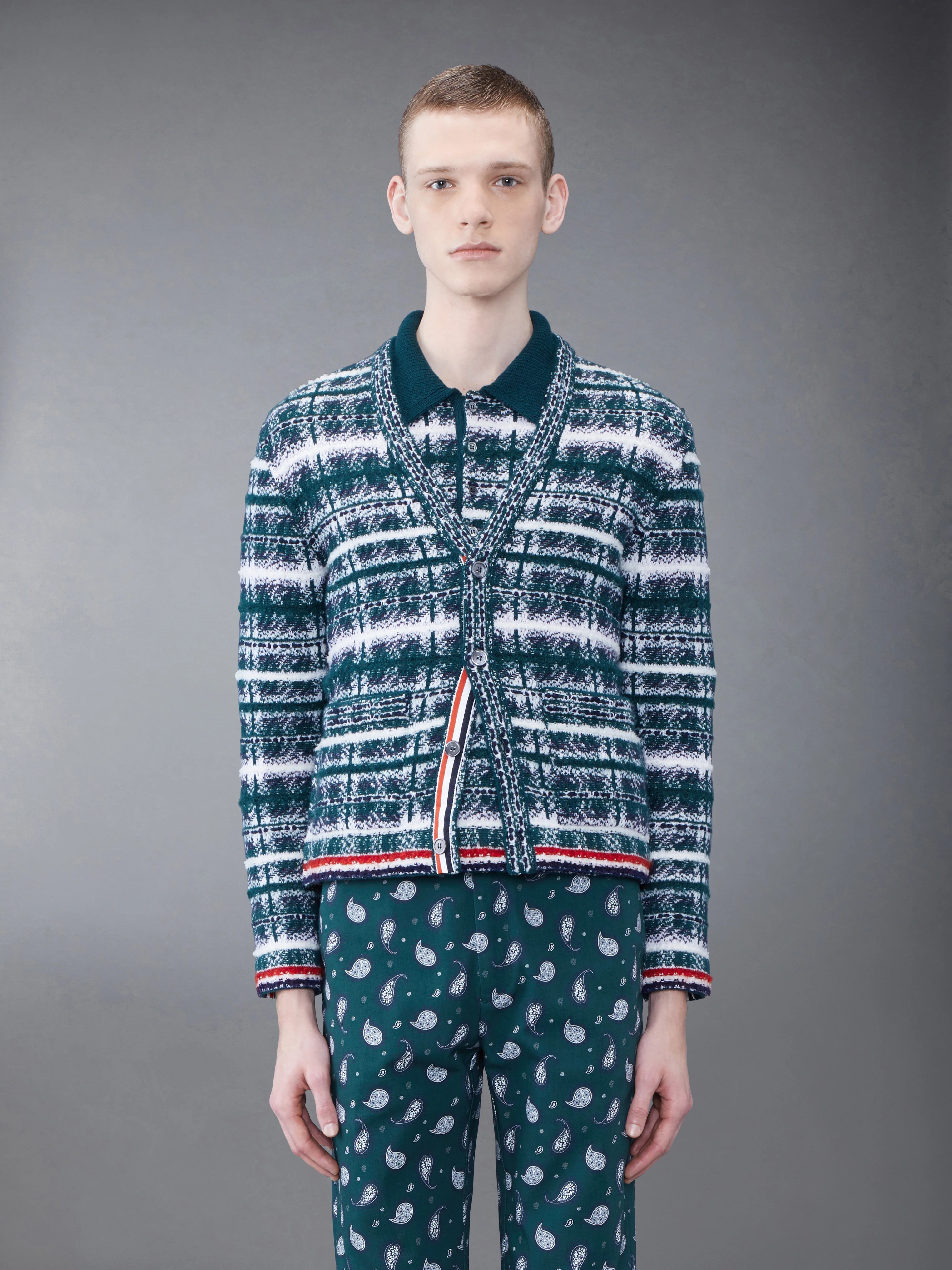 Tartan Merino Mohair Inlay V-neck Pullover