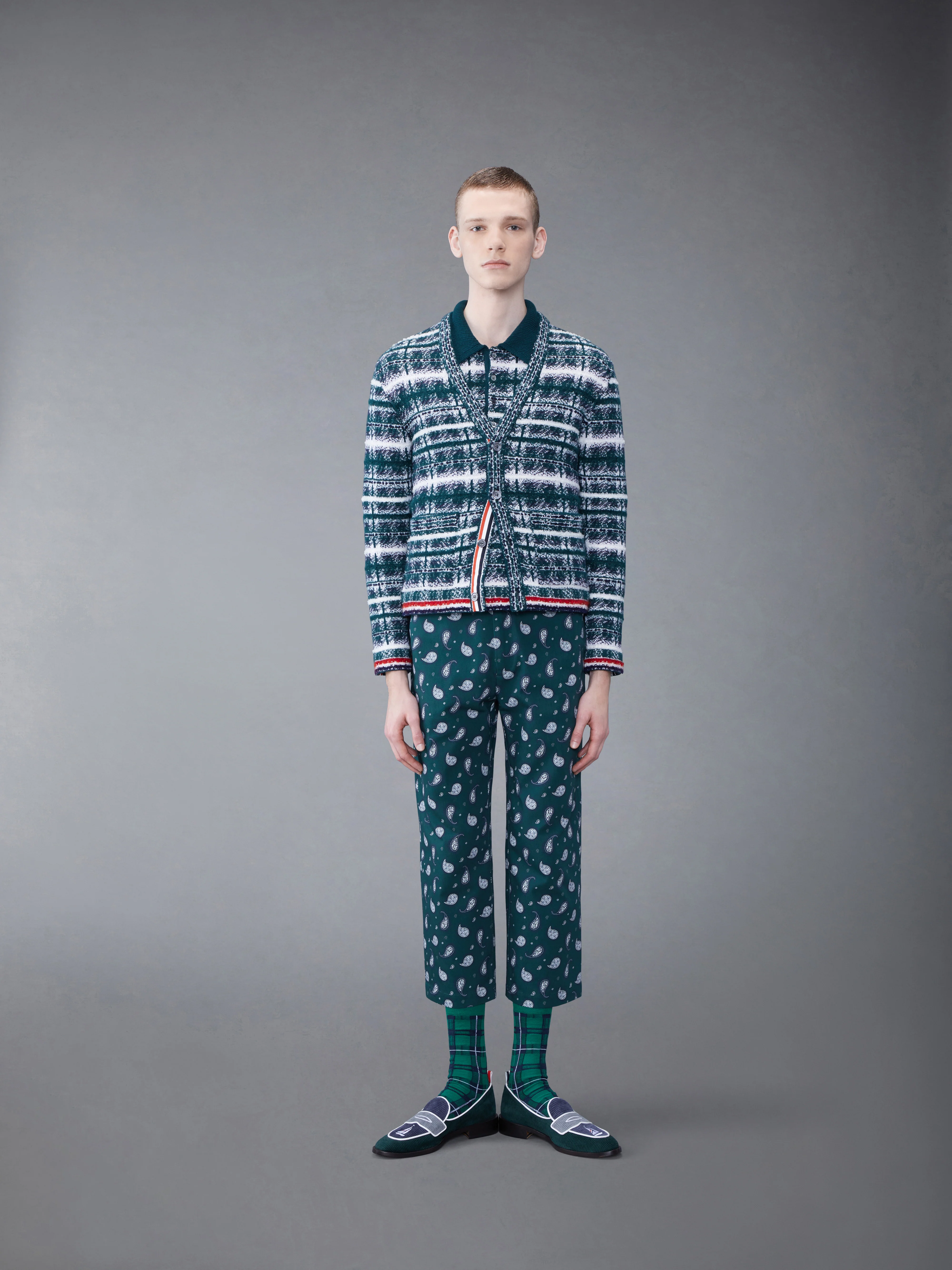 Tartan Merino Mohair Inlay V-neck Pullover - Image 3