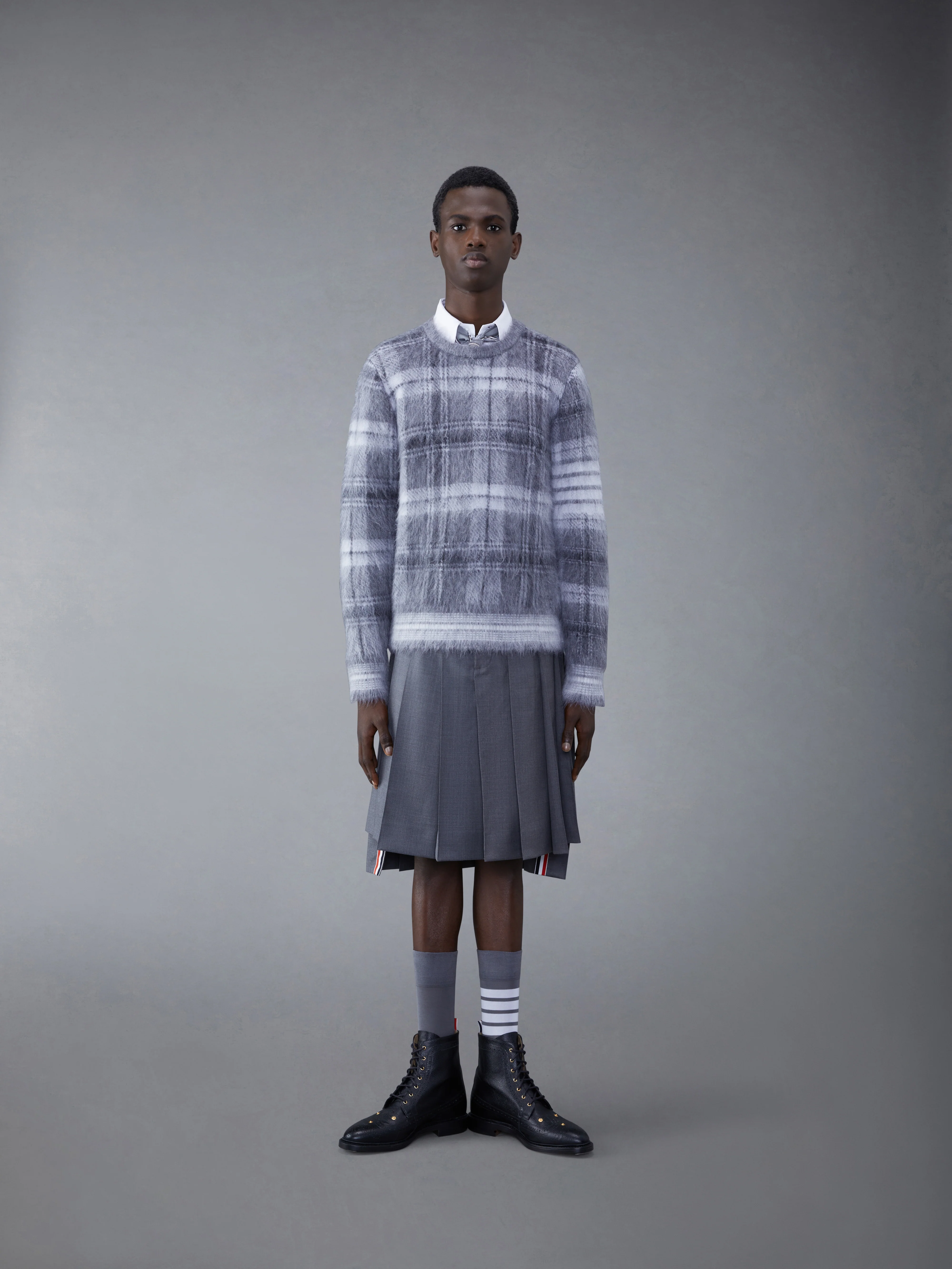 Tartan Mohair Check 4-Bar Crew Neck Pullover - Image 3