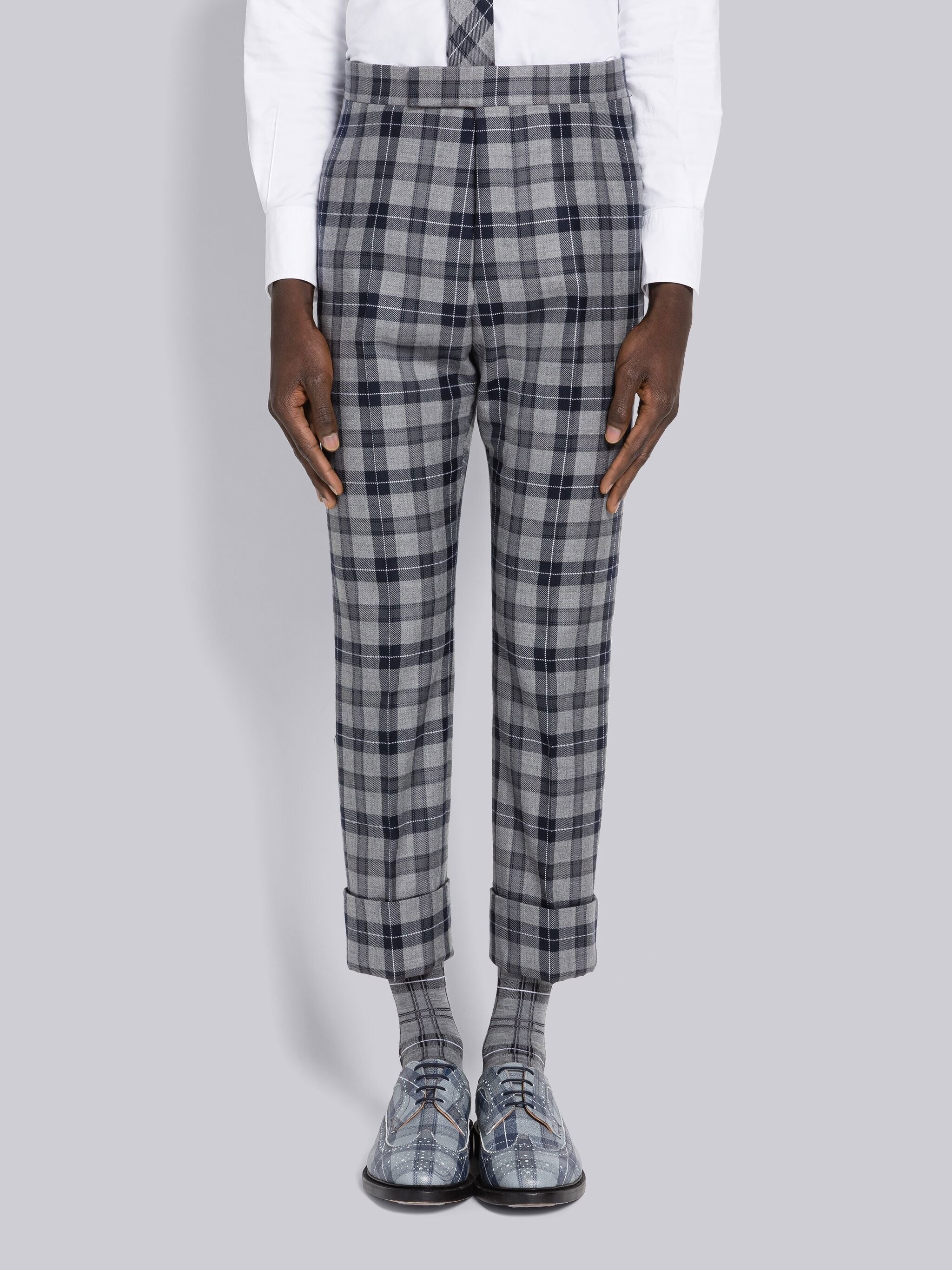 TARTAN WOOL TWILL BACKSTRAP TROUSER