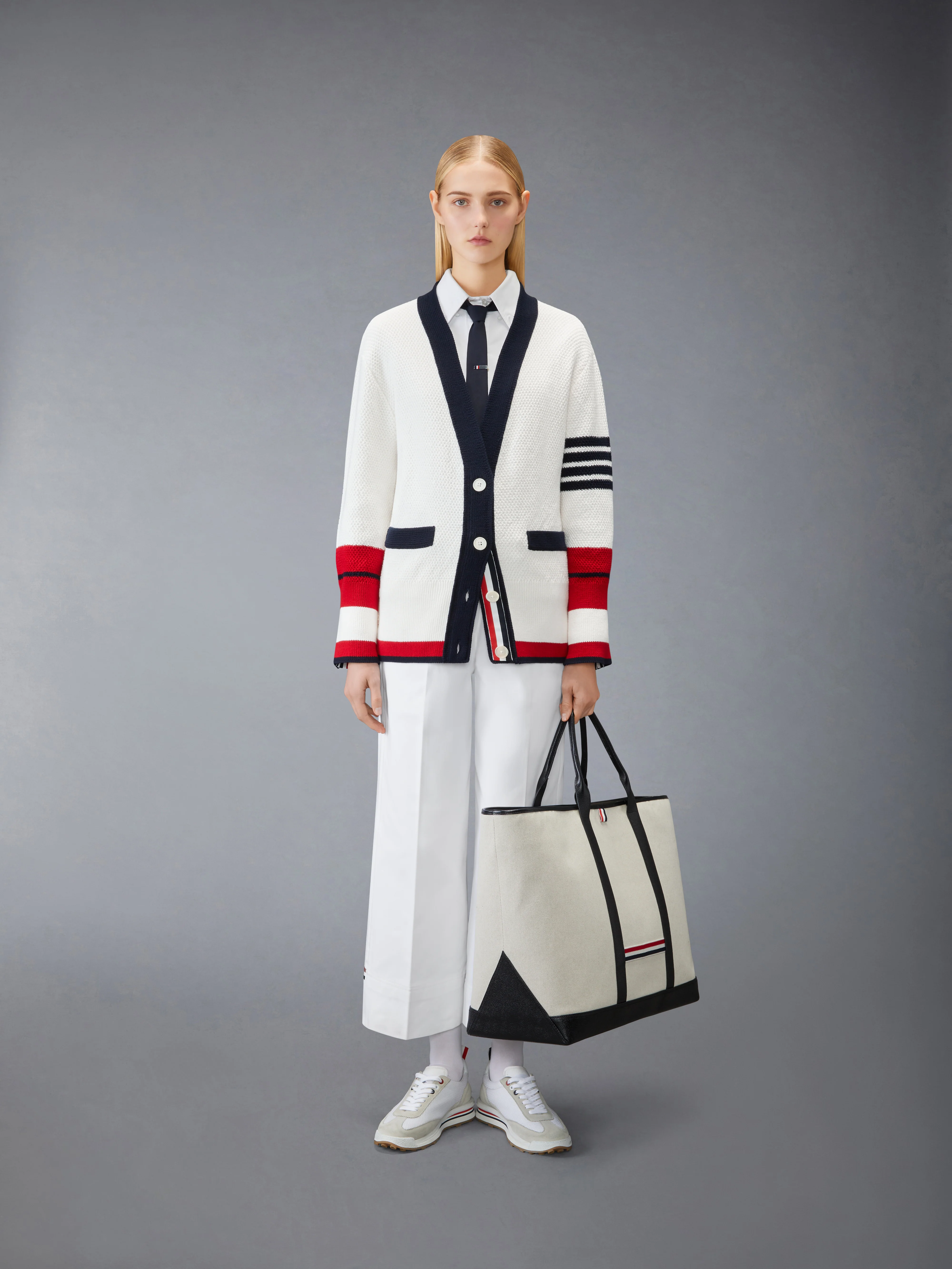 TENNIS RACQUET INTARSIA 4-BAR SEED STITCH CARDIGAN - Image 3