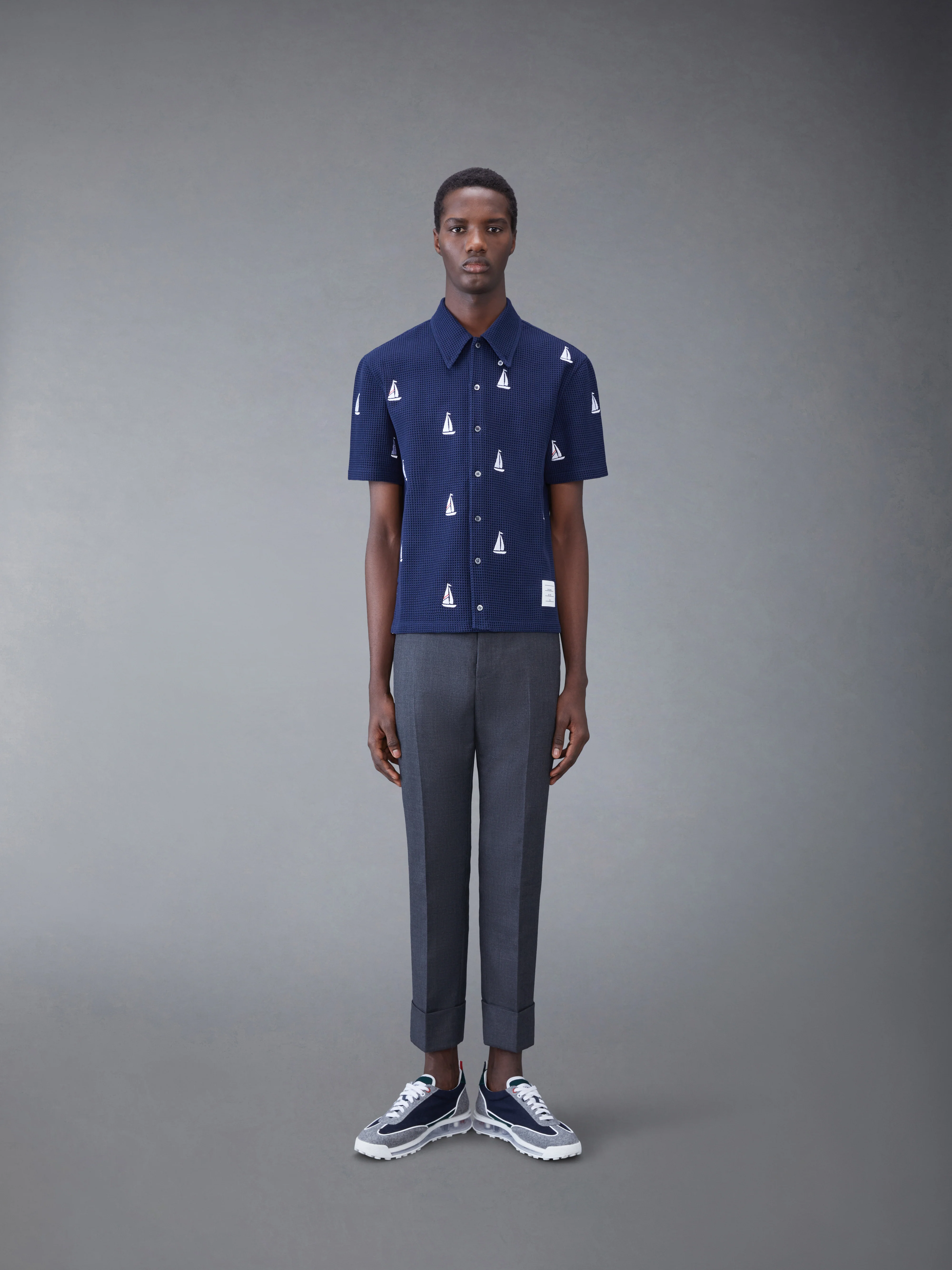 Textured Check Sailboat Short Sleeve Shirt - Image 3