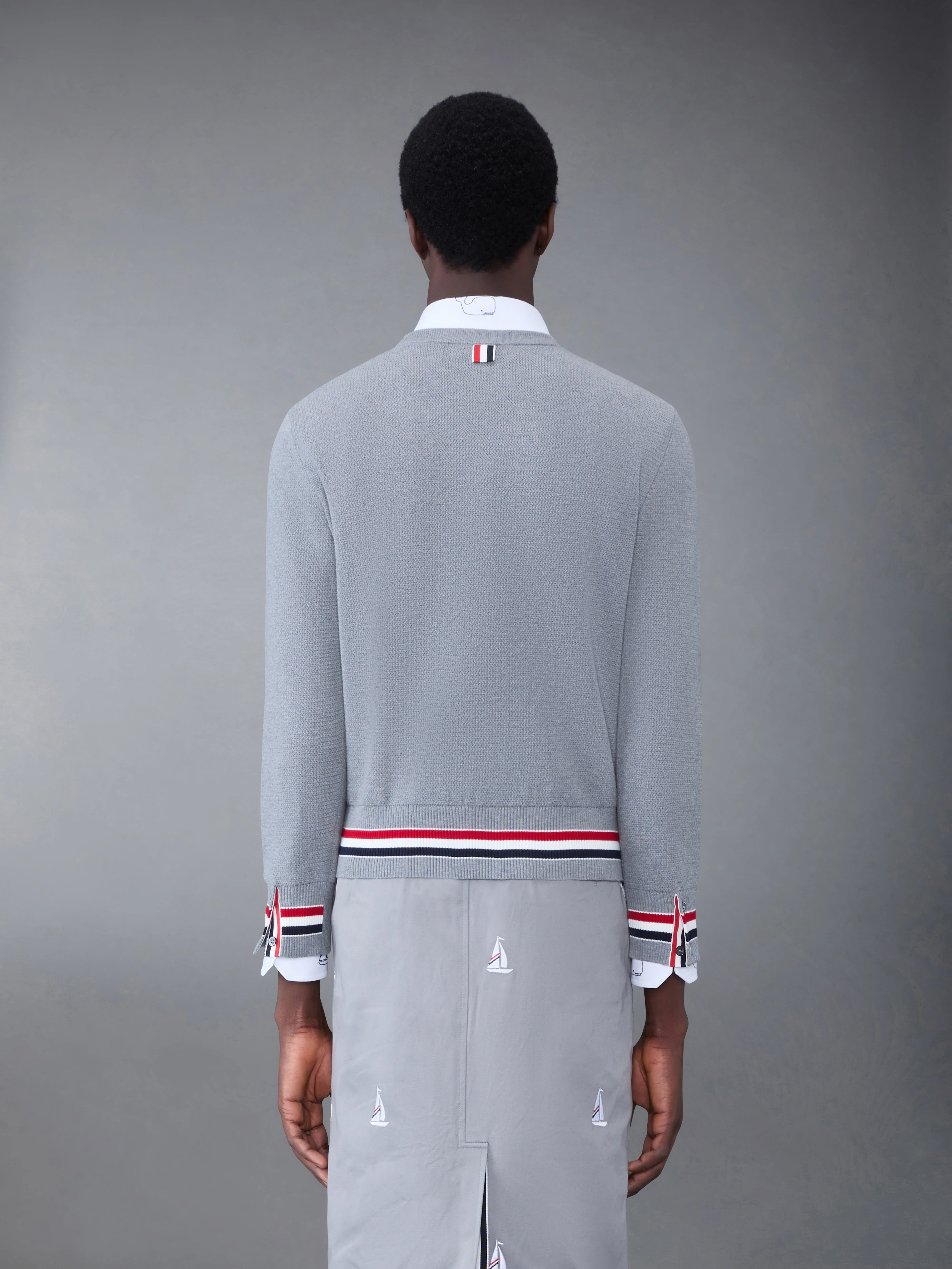 Textured Cotton Stripe Crew Neck Pullover - Image 2