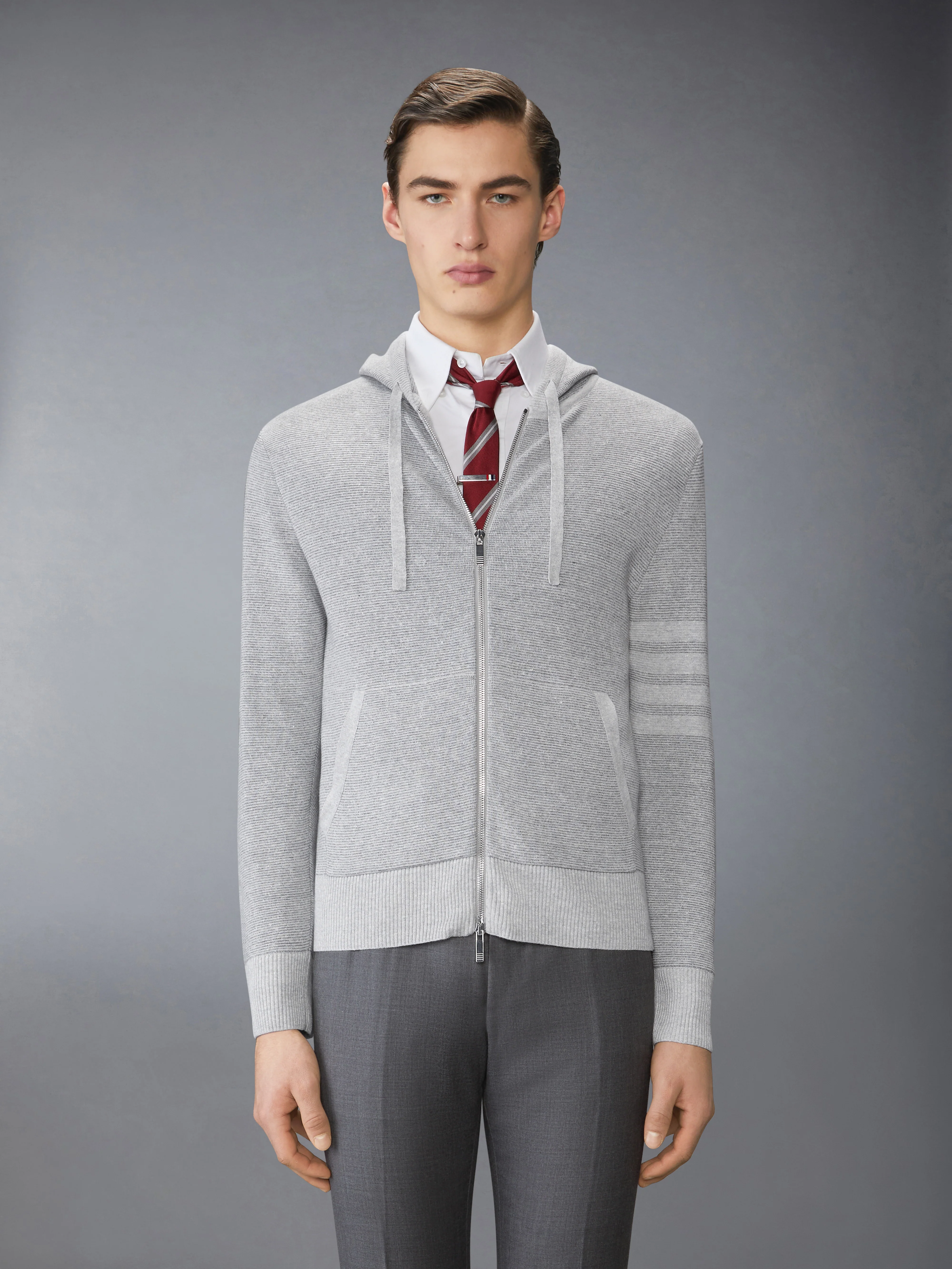 TEXTURED STRIPED STITCH 4-BAR RELAXED FIT HOODIE