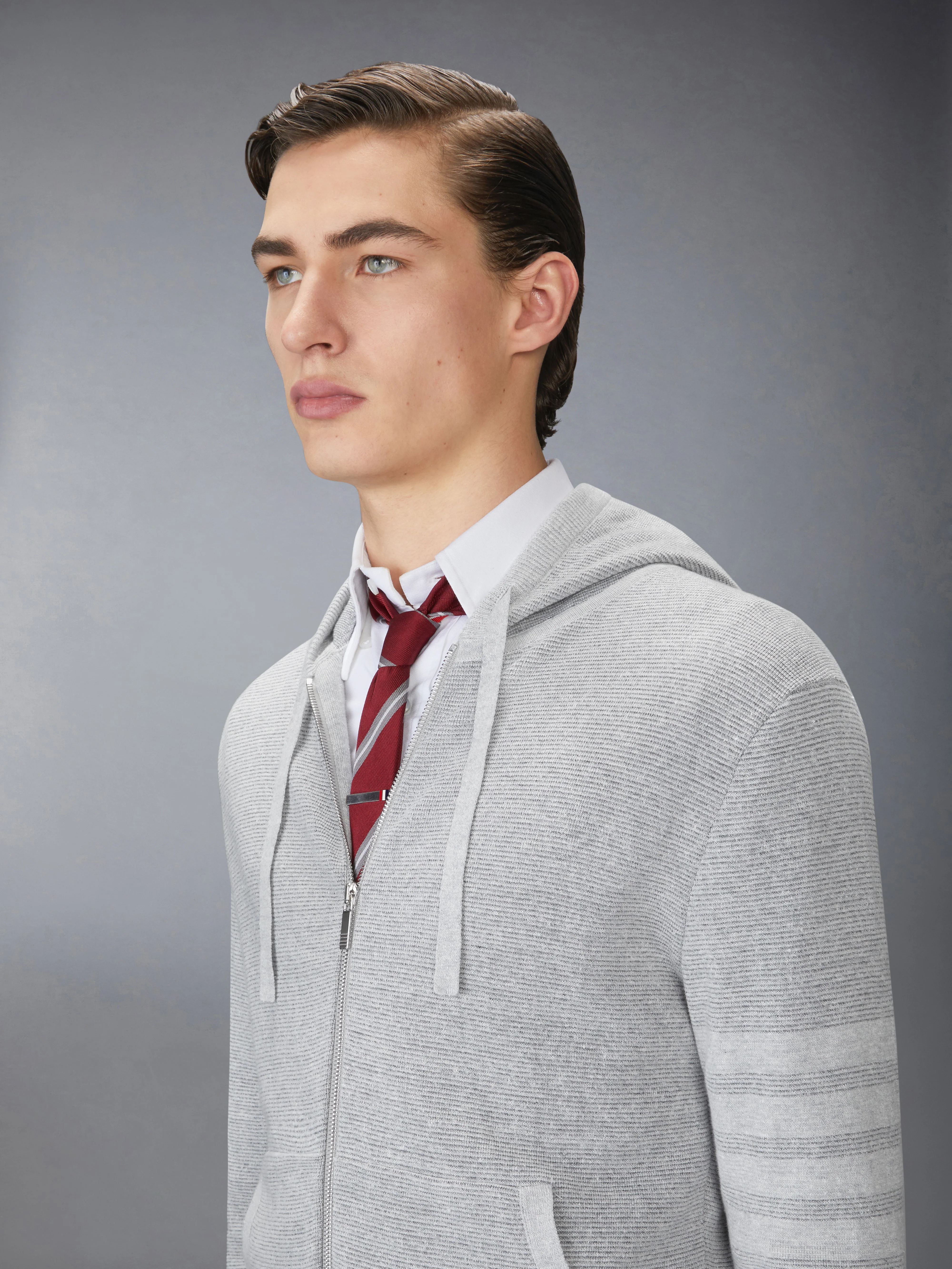 TEXTURED STRIPED STITCH 4-BAR RELAXED FIT HOODIE - Image 5