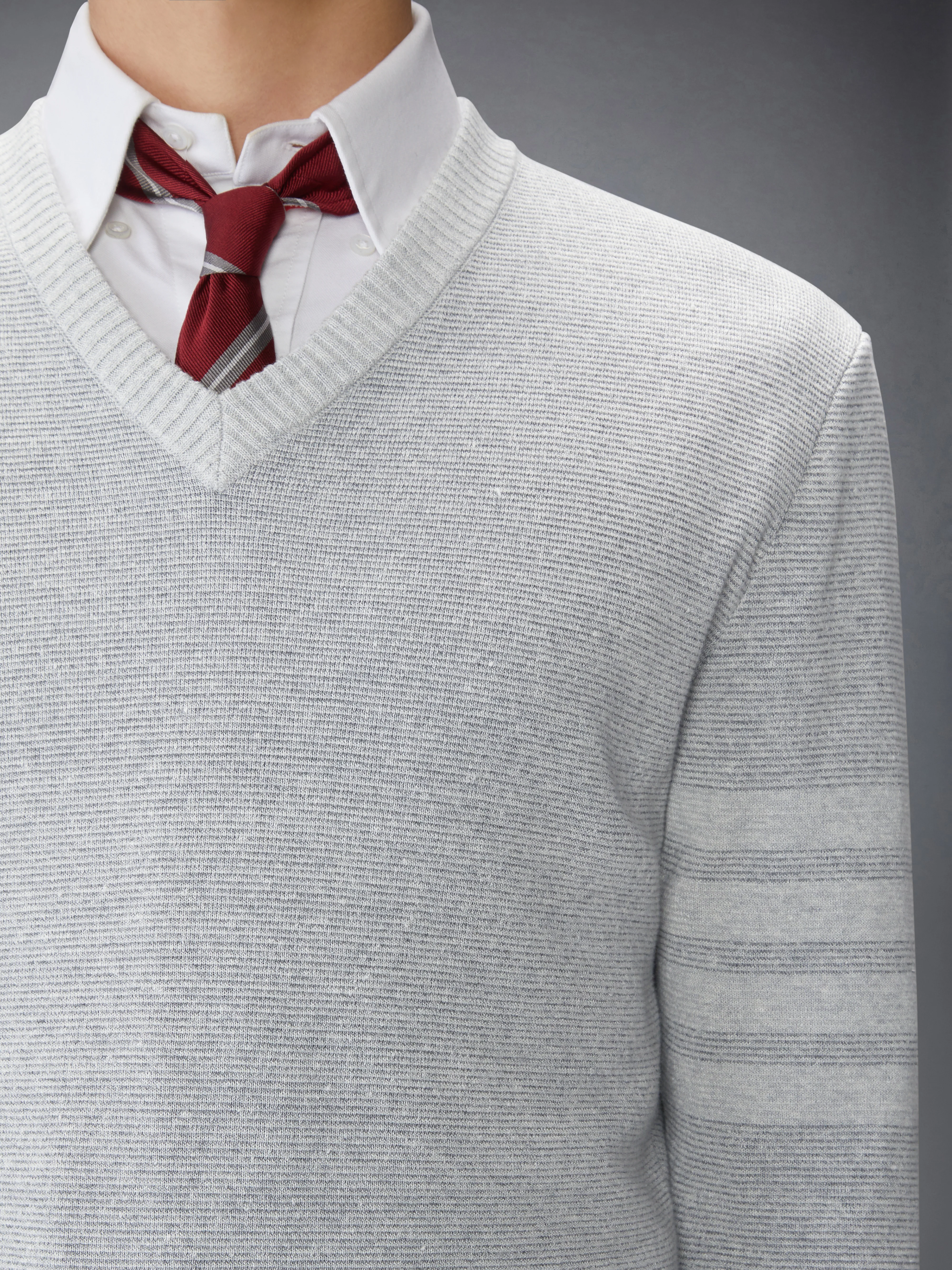 TEXTURED STRIPED STITCH 4-BAR RELAXED FIT V NECK PULLOVER - Image 5