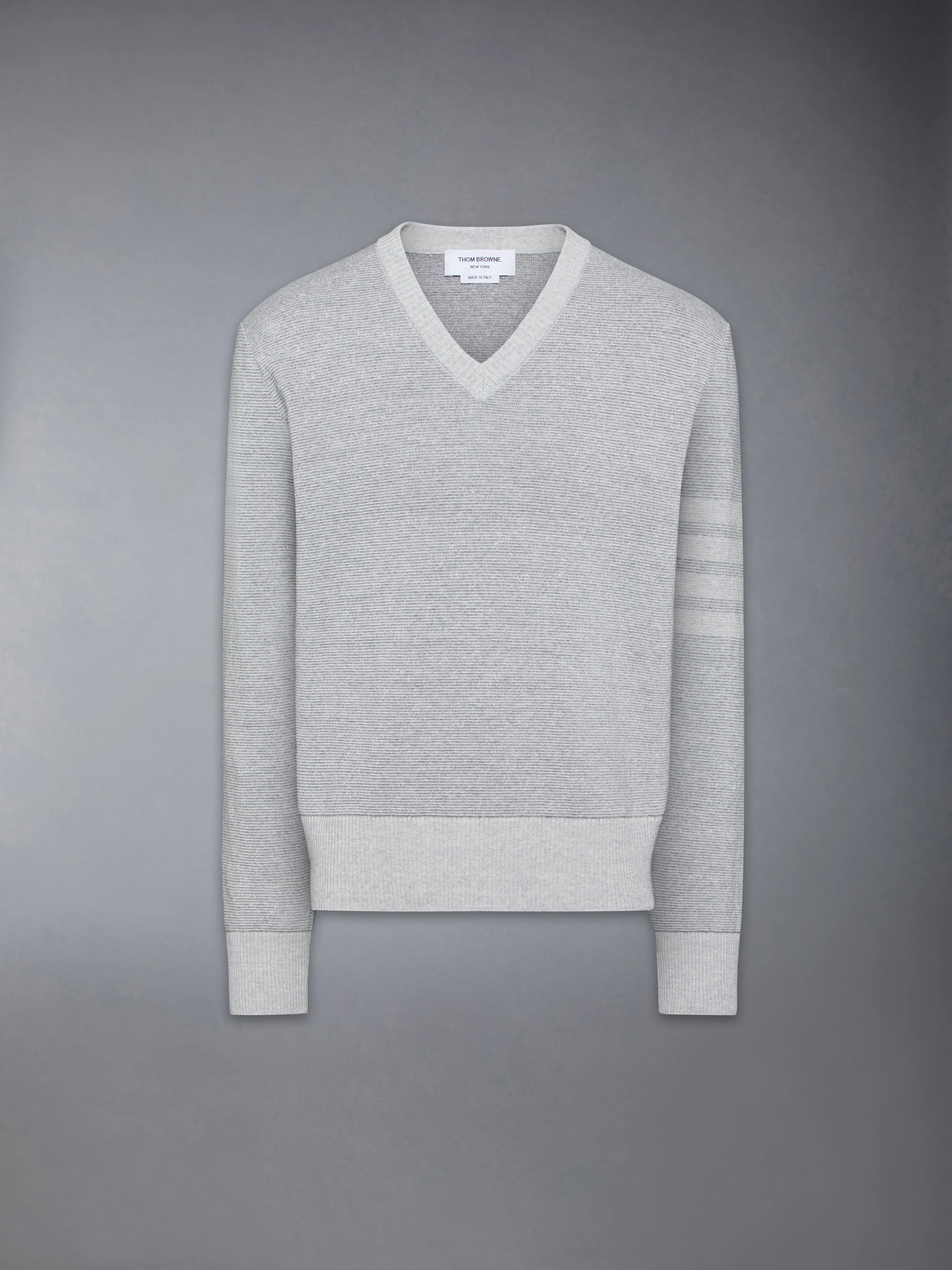 TEXTURED STRIPED STITCH 4-BAR RELAXED FIT V NECK PULLOVER - Image 6
