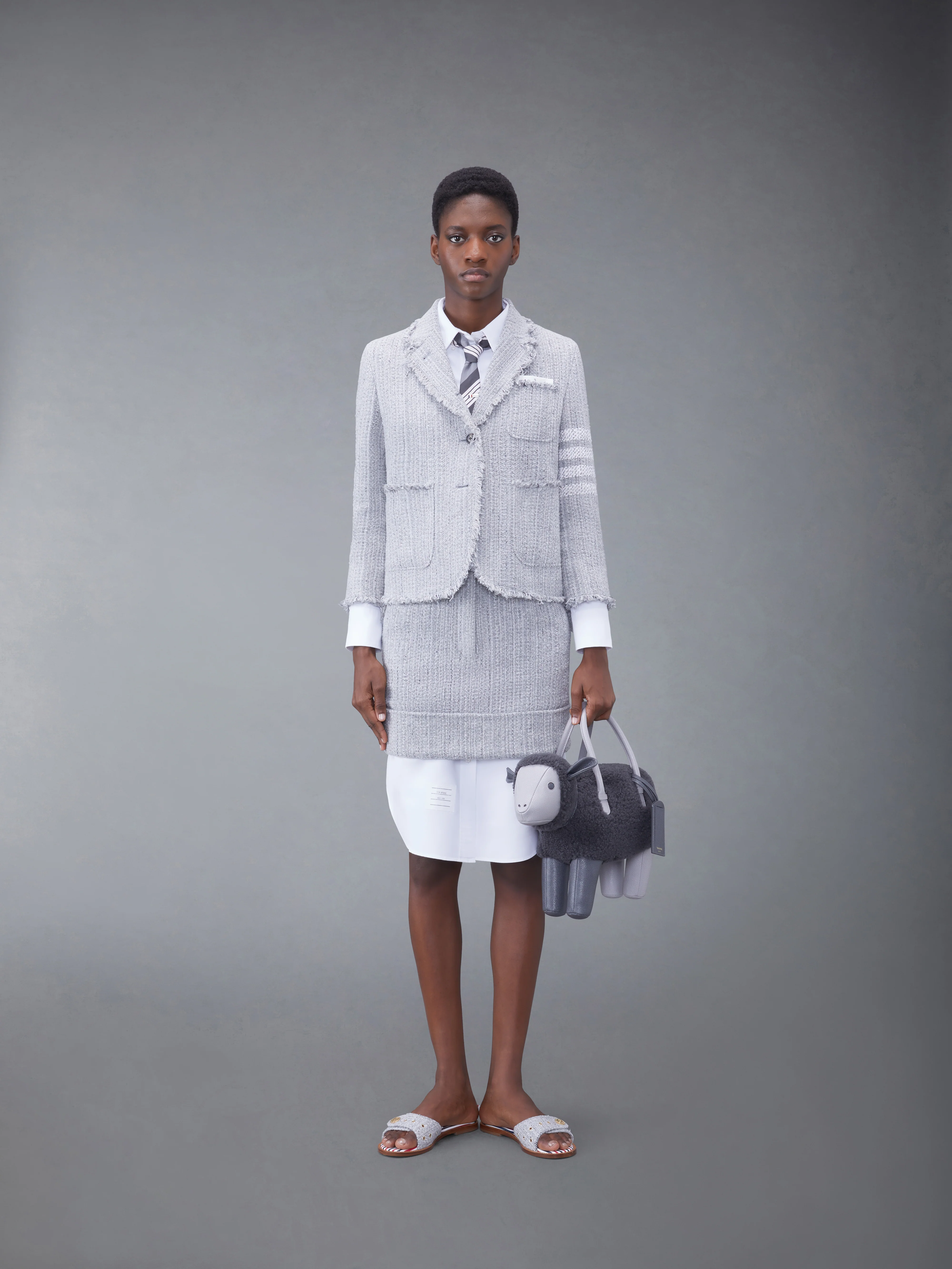 TWEED FRAY 4-BAR CROPPED SACK JACKET - Image 3