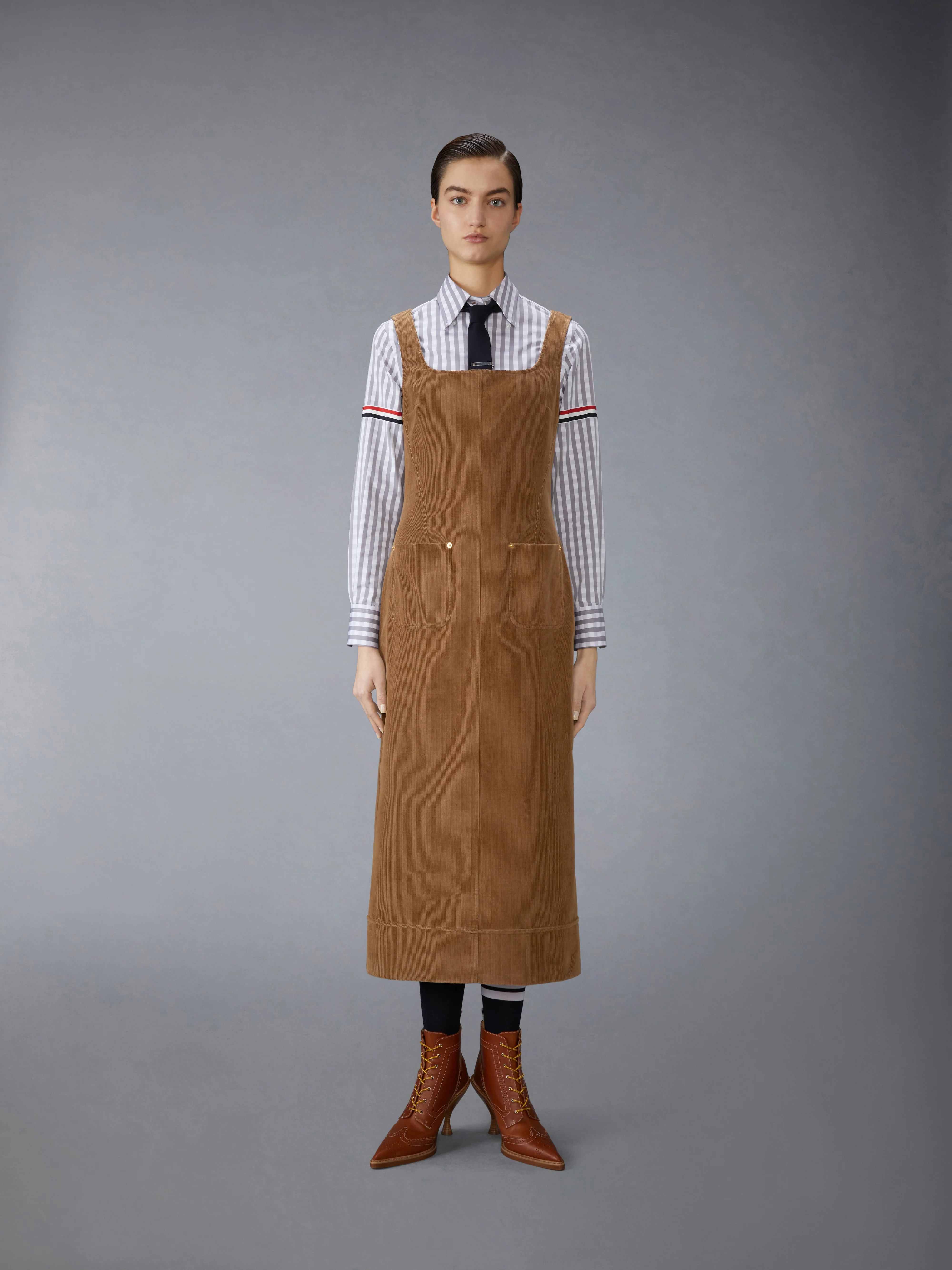 WALE CORDUROY SQUARE NECK COLUMN DRESS