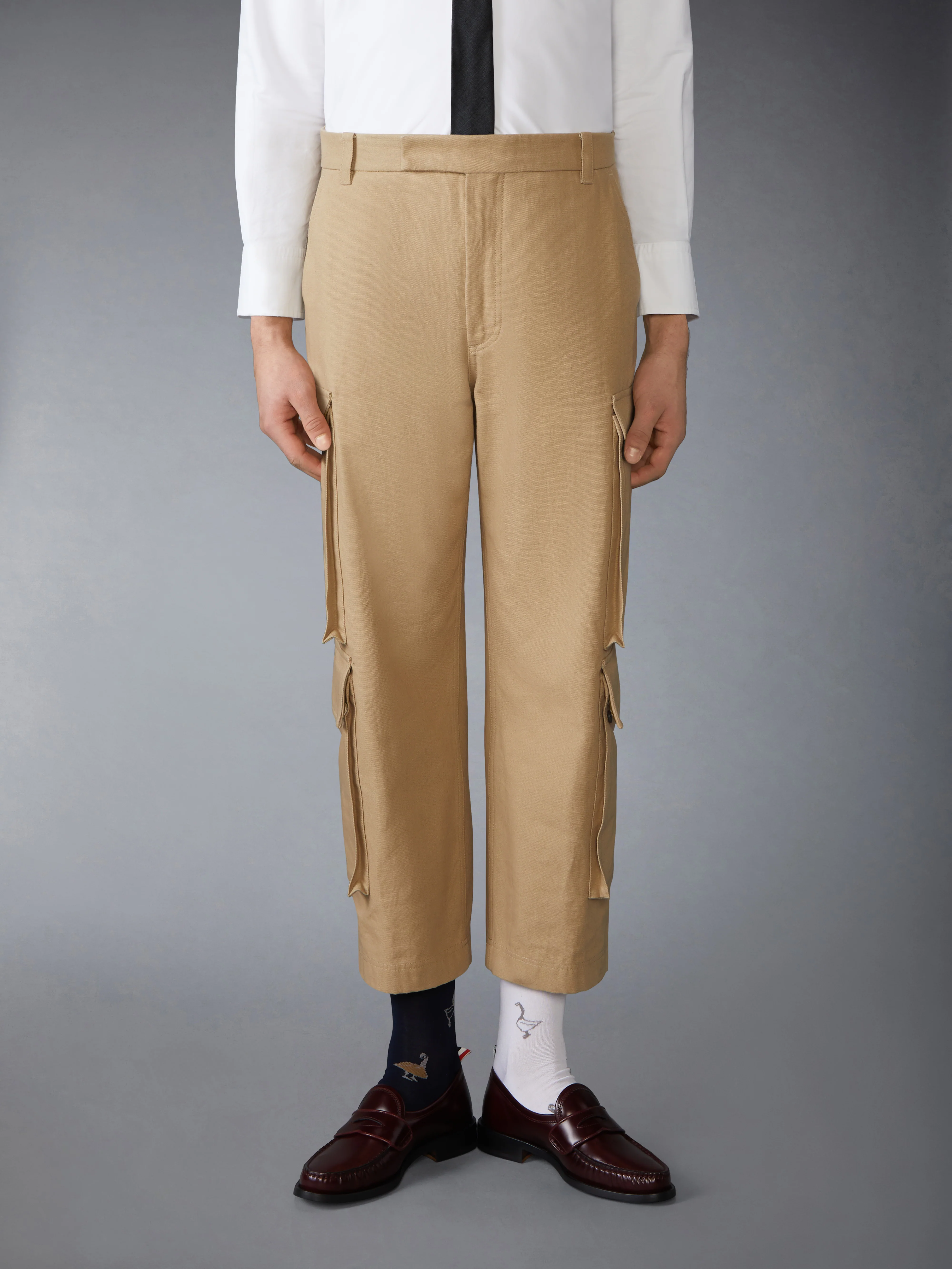 WASHED COTTON UTILITY CHINO CARGO TROUSER