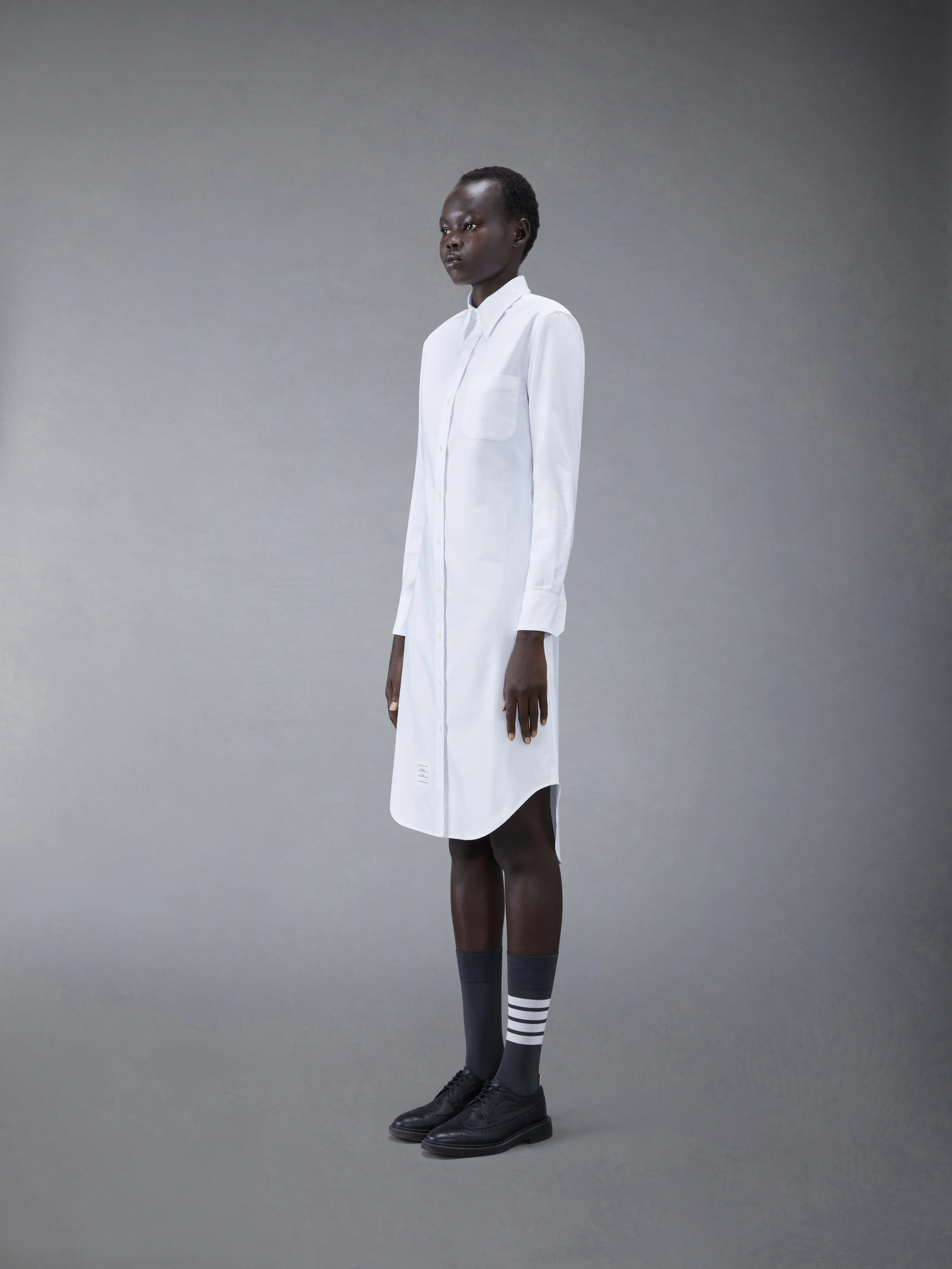 White Classic Oxford Long-sleeve Button Down Knee Length Shirtdress - Image 2