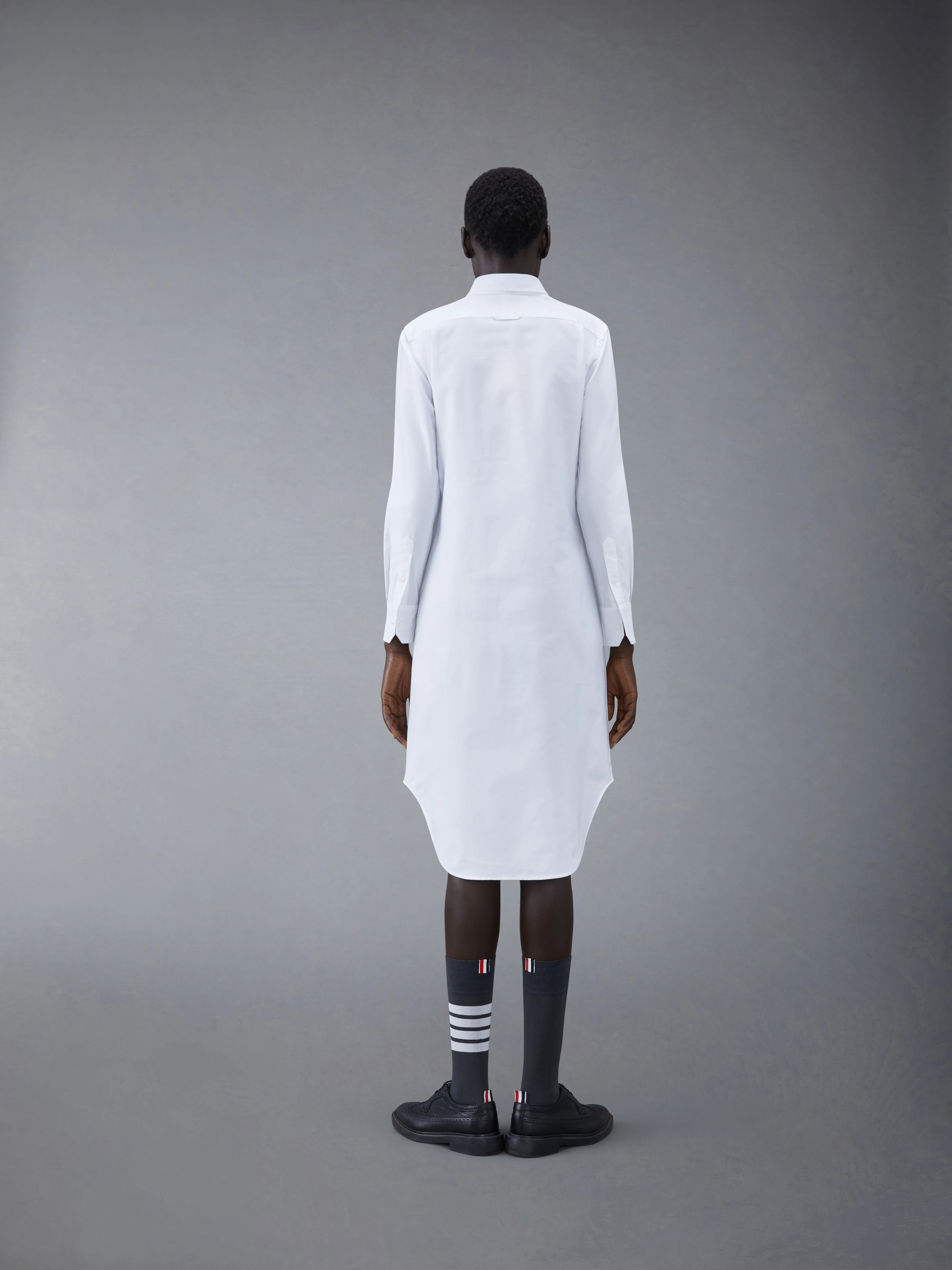 White Classic Oxford Long-sleeve Button Down Knee Length Shirtdress - Image 3