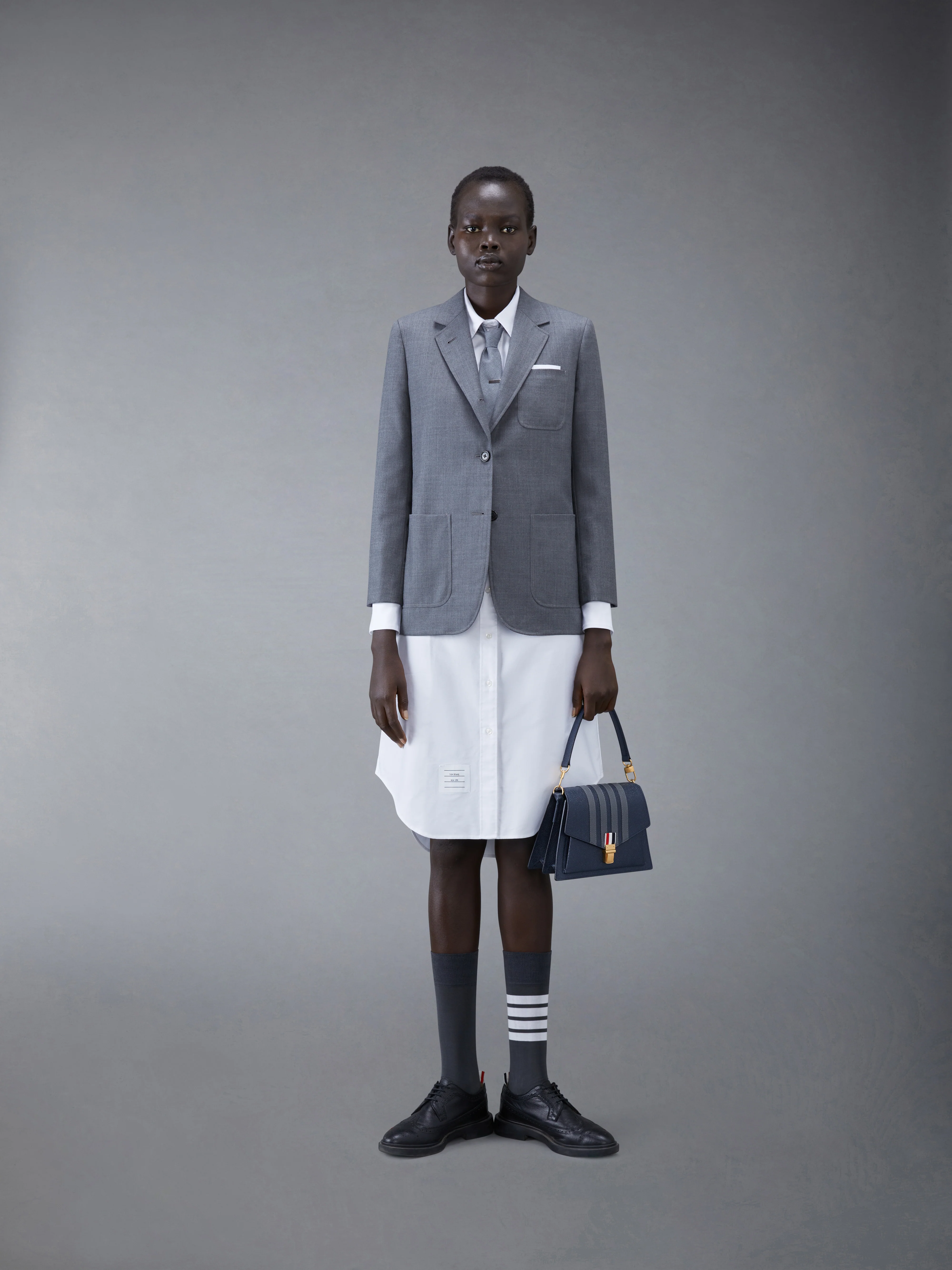 White Classic Oxford Long-sleeve Button Down Knee Length Shirtdress - Image 4