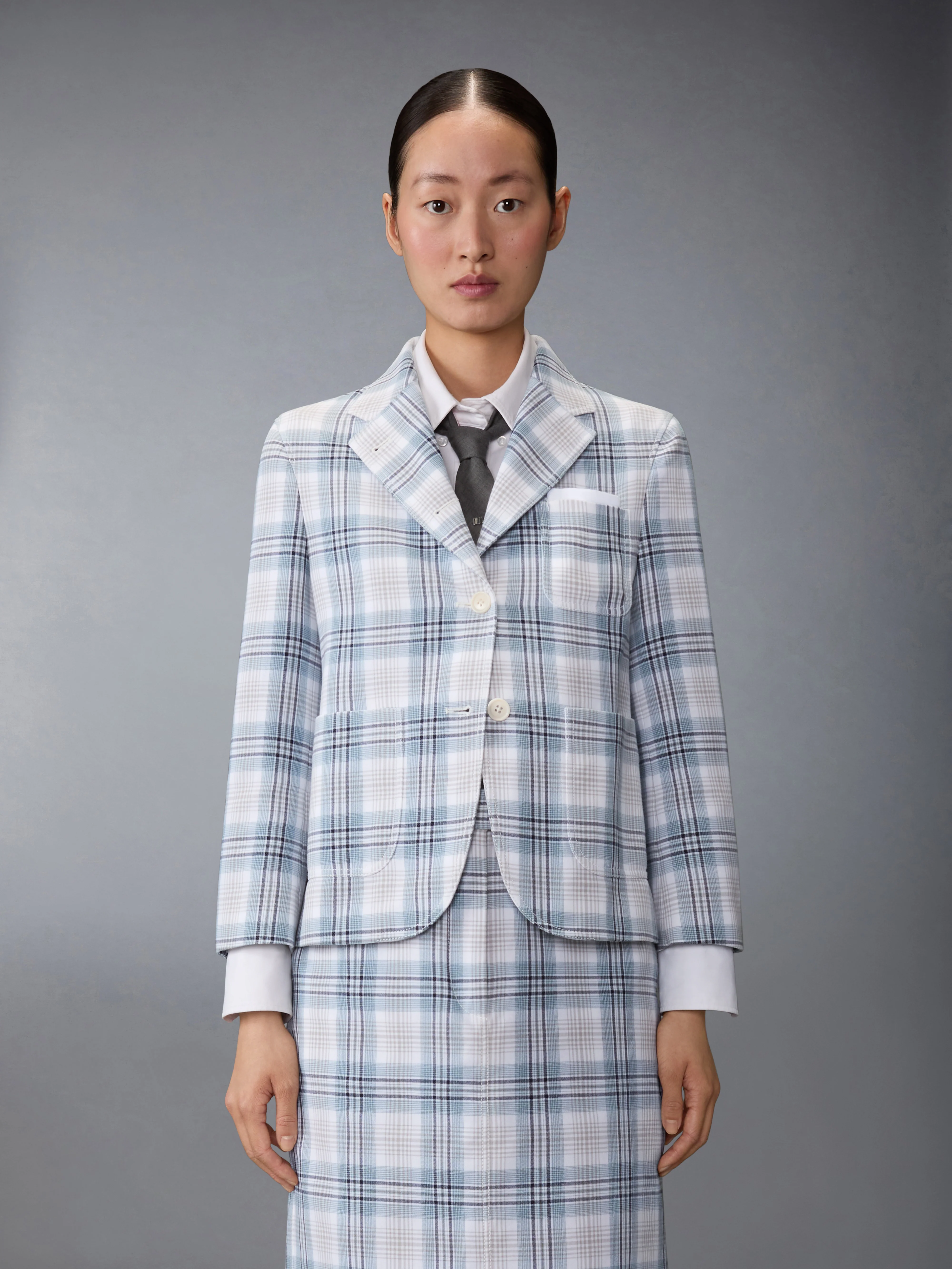 WINDOWPANE PLAID UNCONSTRUCTED CROPPED SACK JACKET