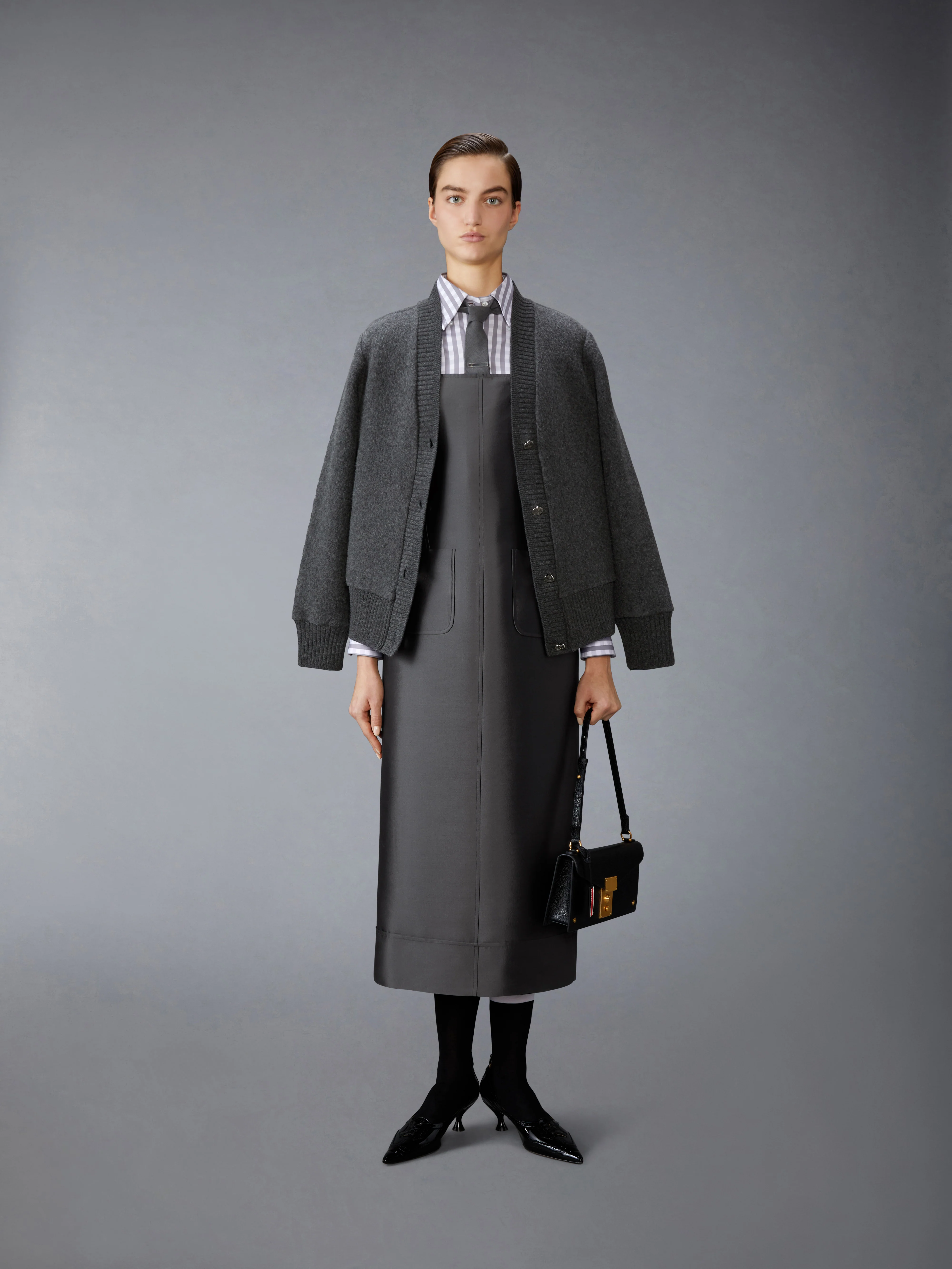 WOOL AND SILK SQUARE NECK COLUMN DRESS - Image 4