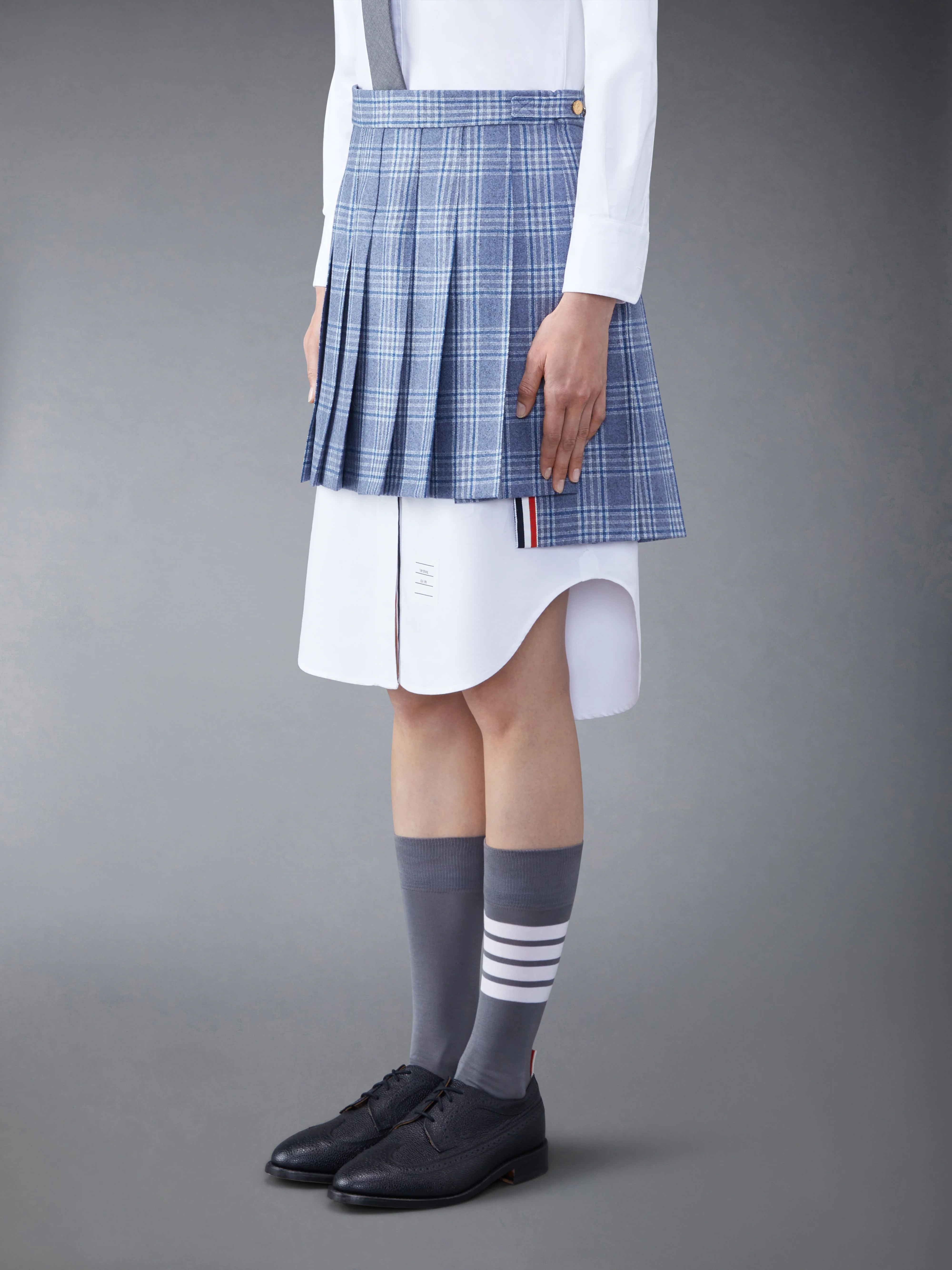 Wool Cashmere Check Pleated Mini Skirt - Image 2