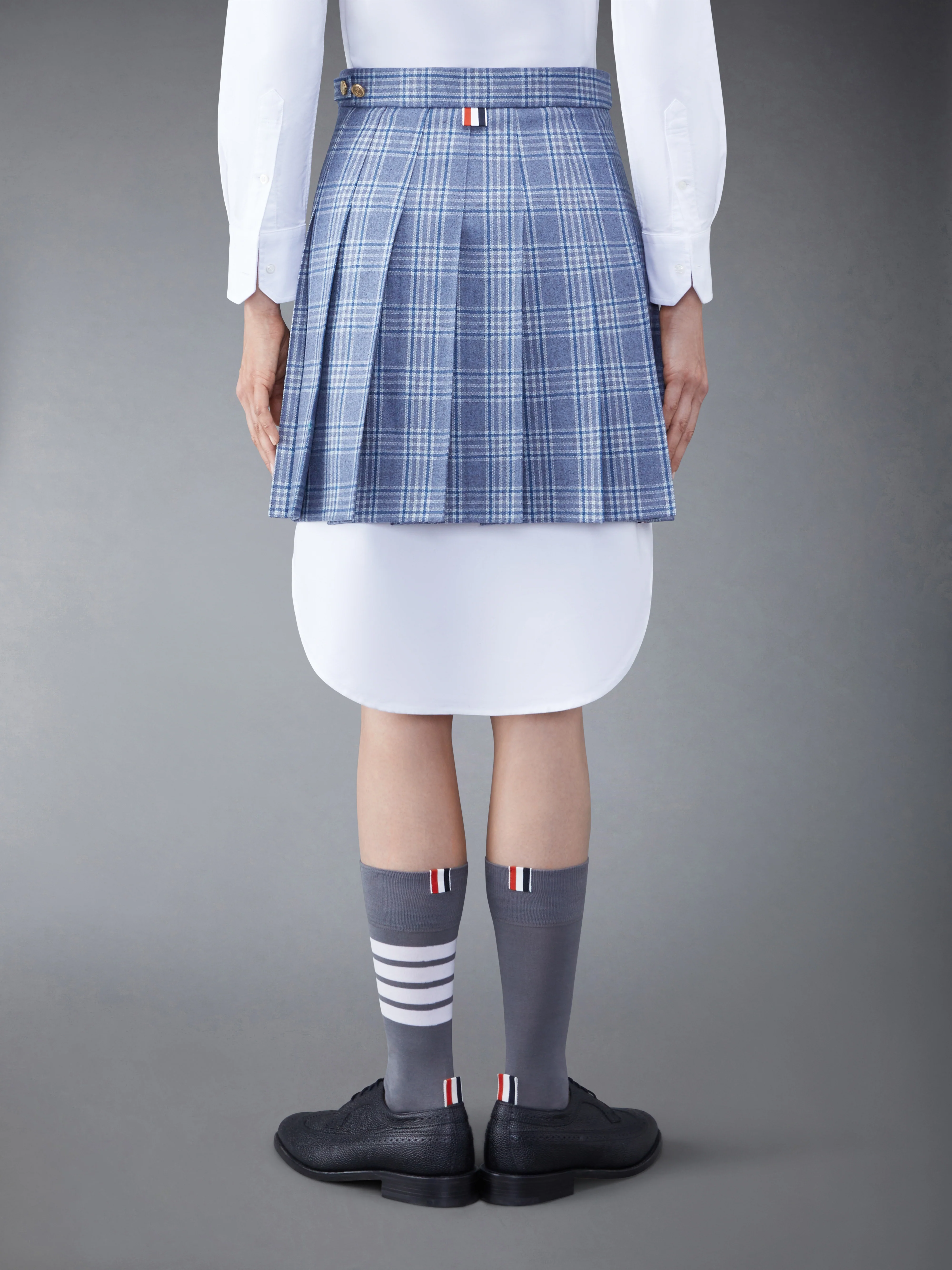 Wool Cashmere Check Pleated Mini Skirt - Image 3