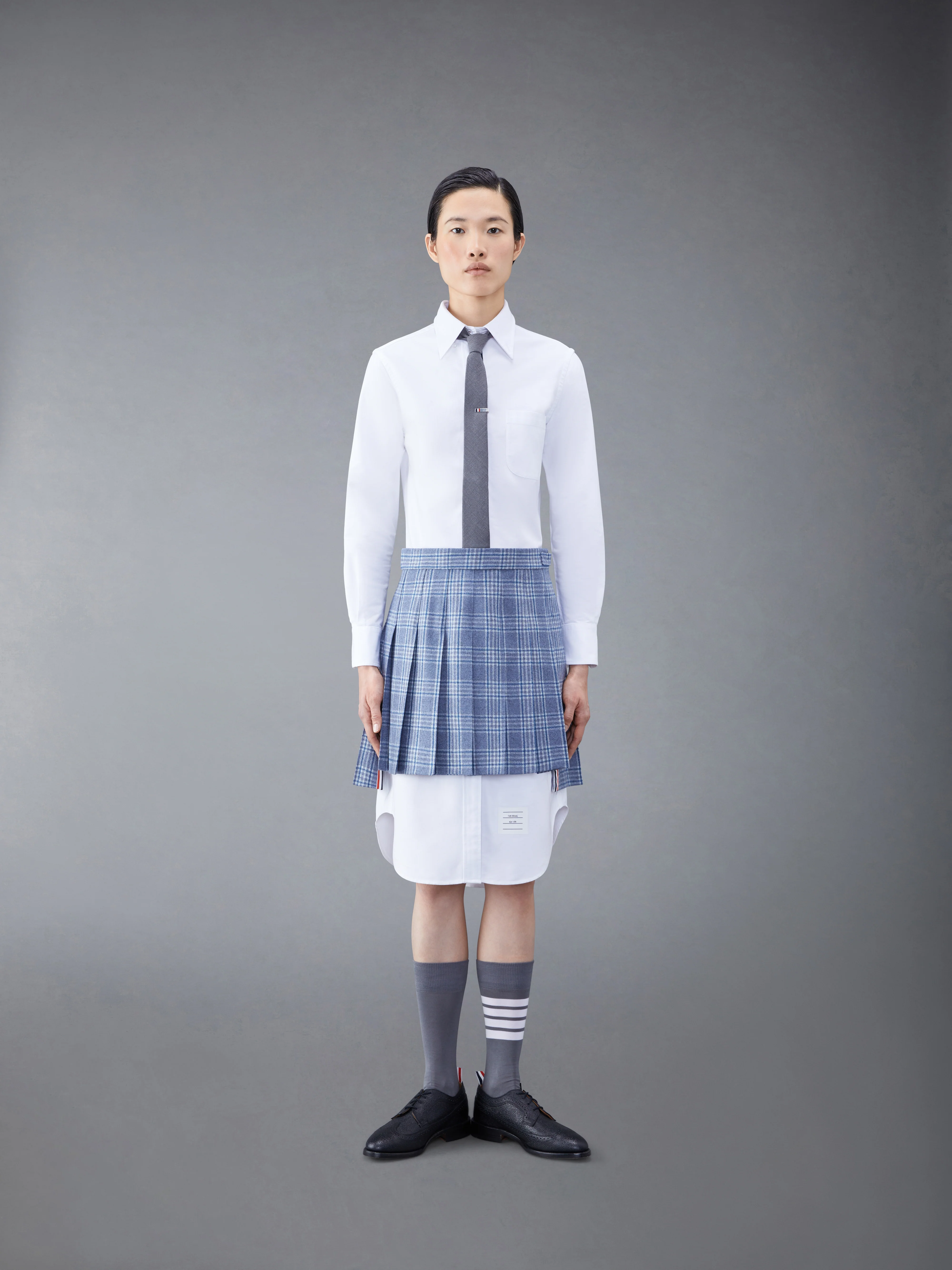 Wool Cashmere Check Pleated Mini Skirt - Image 4