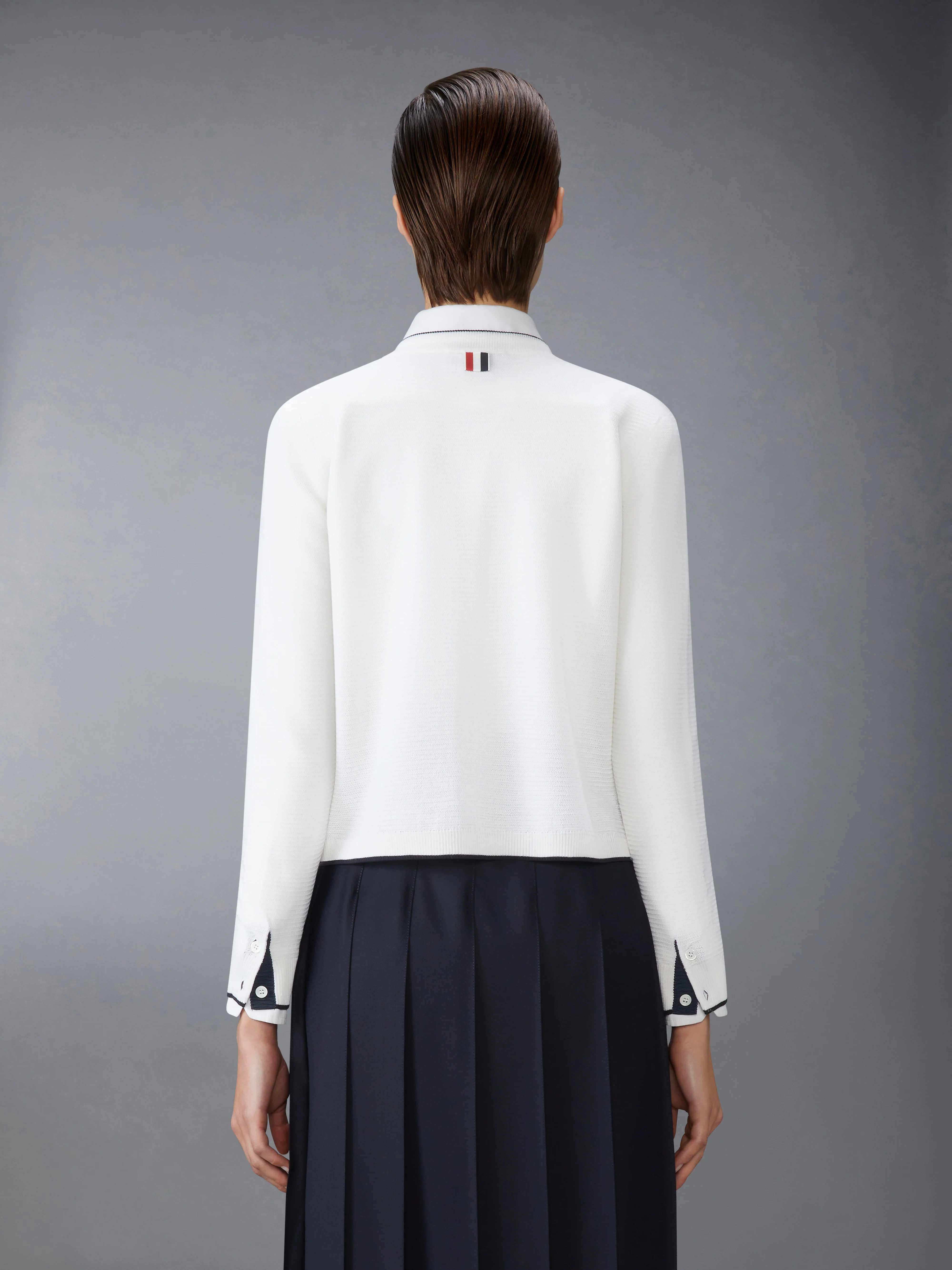 WOOL CREPE 4-BAR CREW NECK CARDIGAN - Image 2