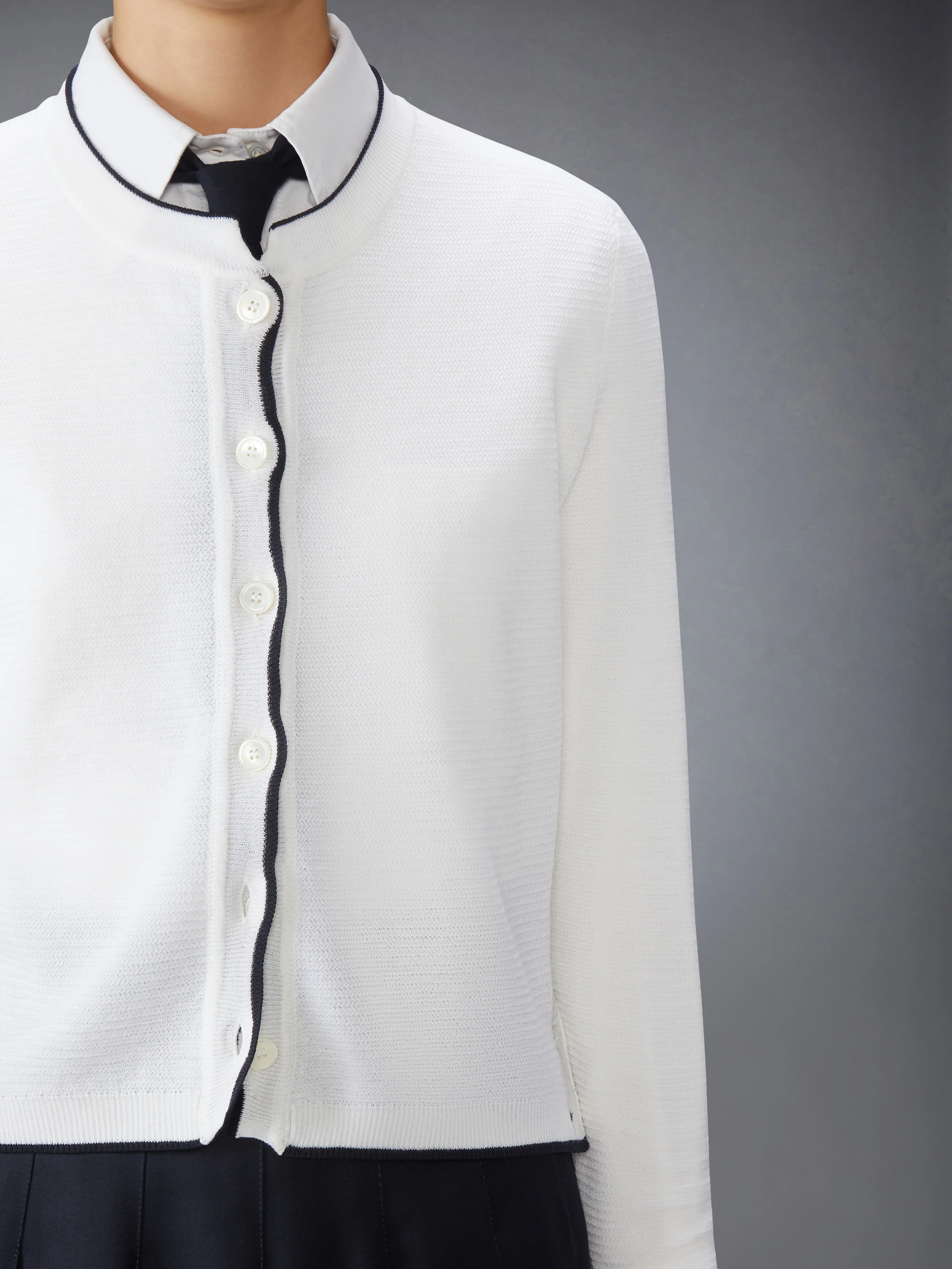 WOOL CREPE 4-BAR CREW NECK CARDIGAN - Image 5