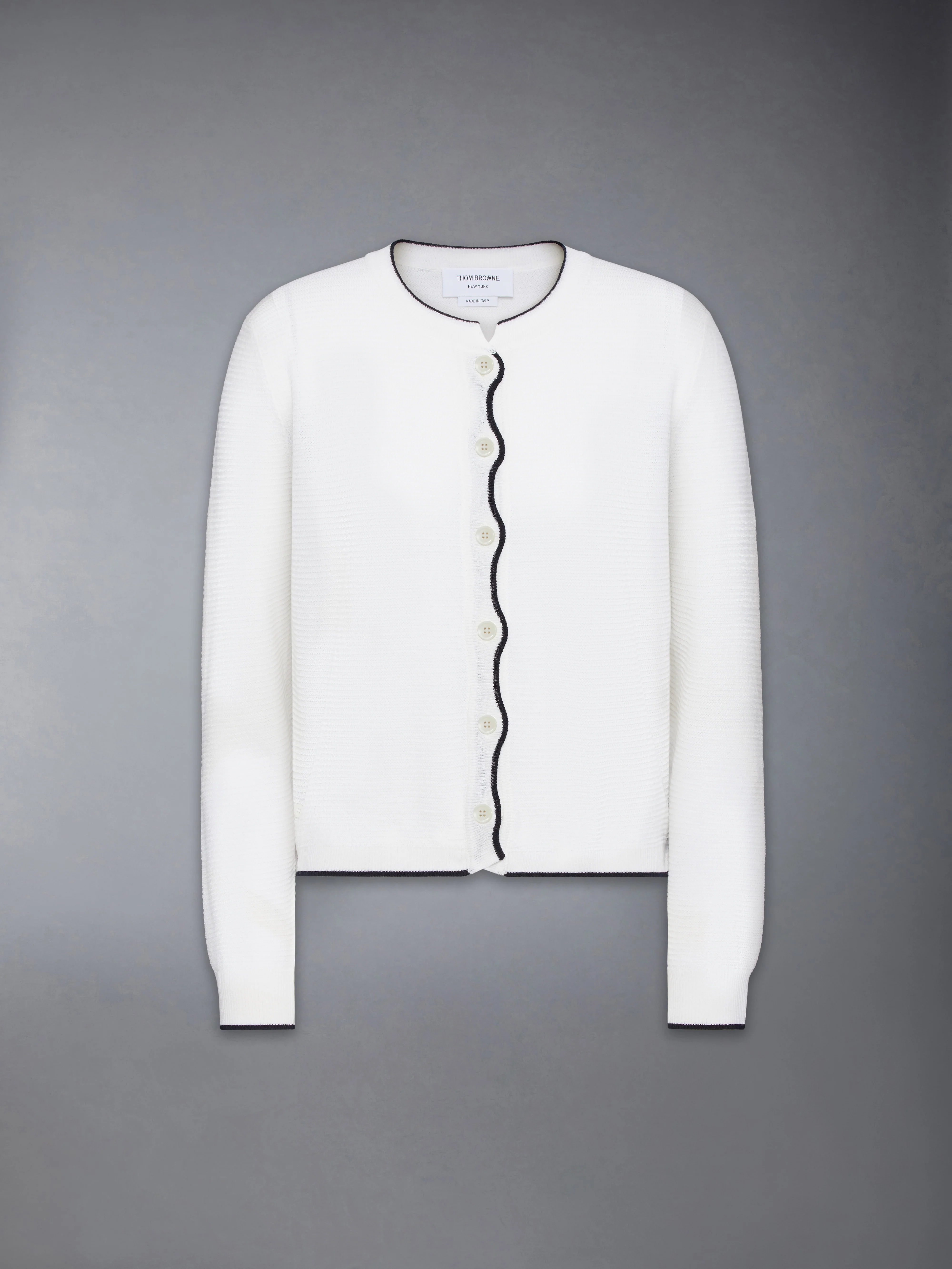 WOOL CREPE 4-BAR CREW NECK CARDIGAN - Image 6
