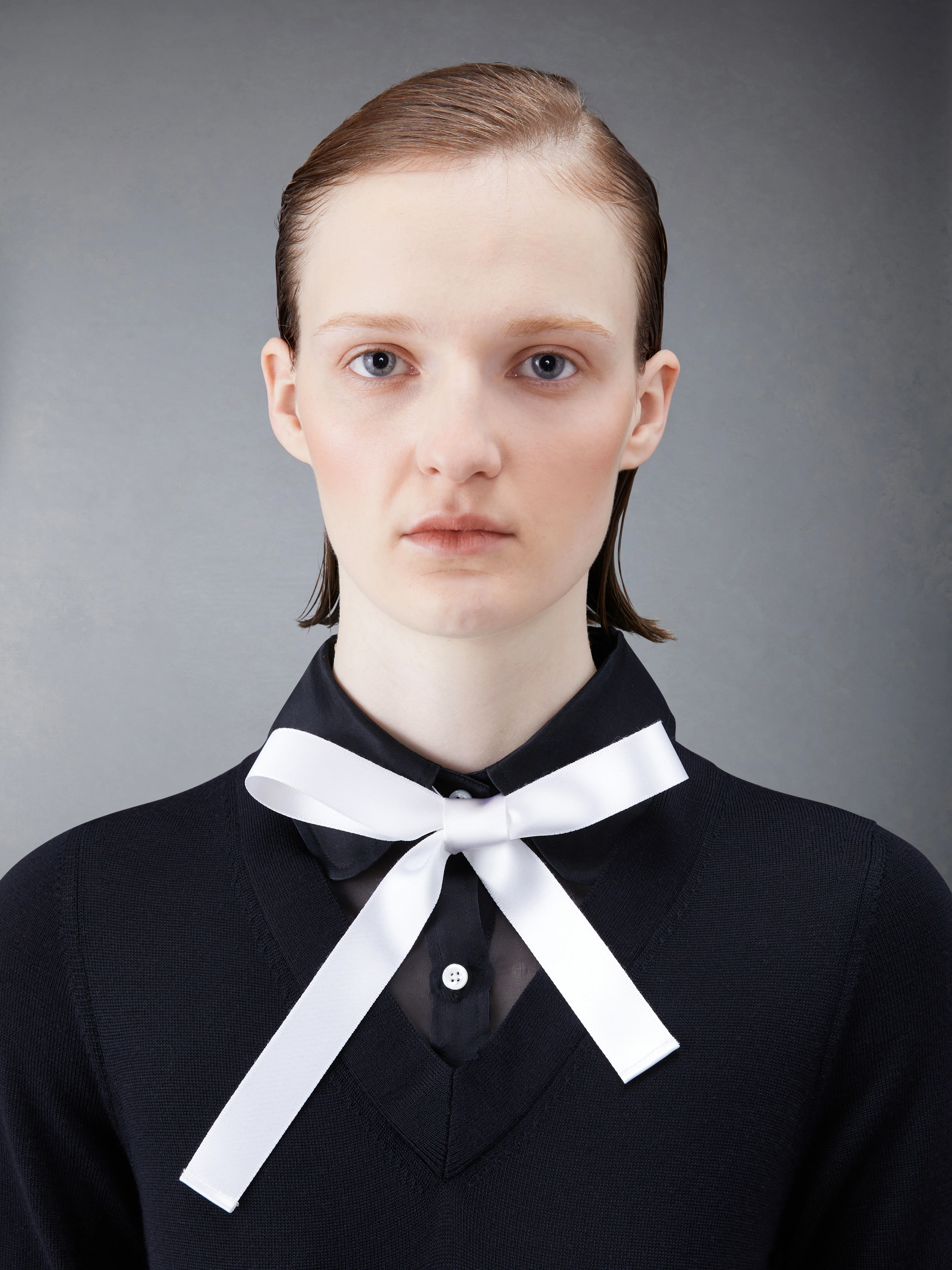Wool Jersey Organza Pleated Bottom Ribbon Tie Combo Shirtdress - Image 6