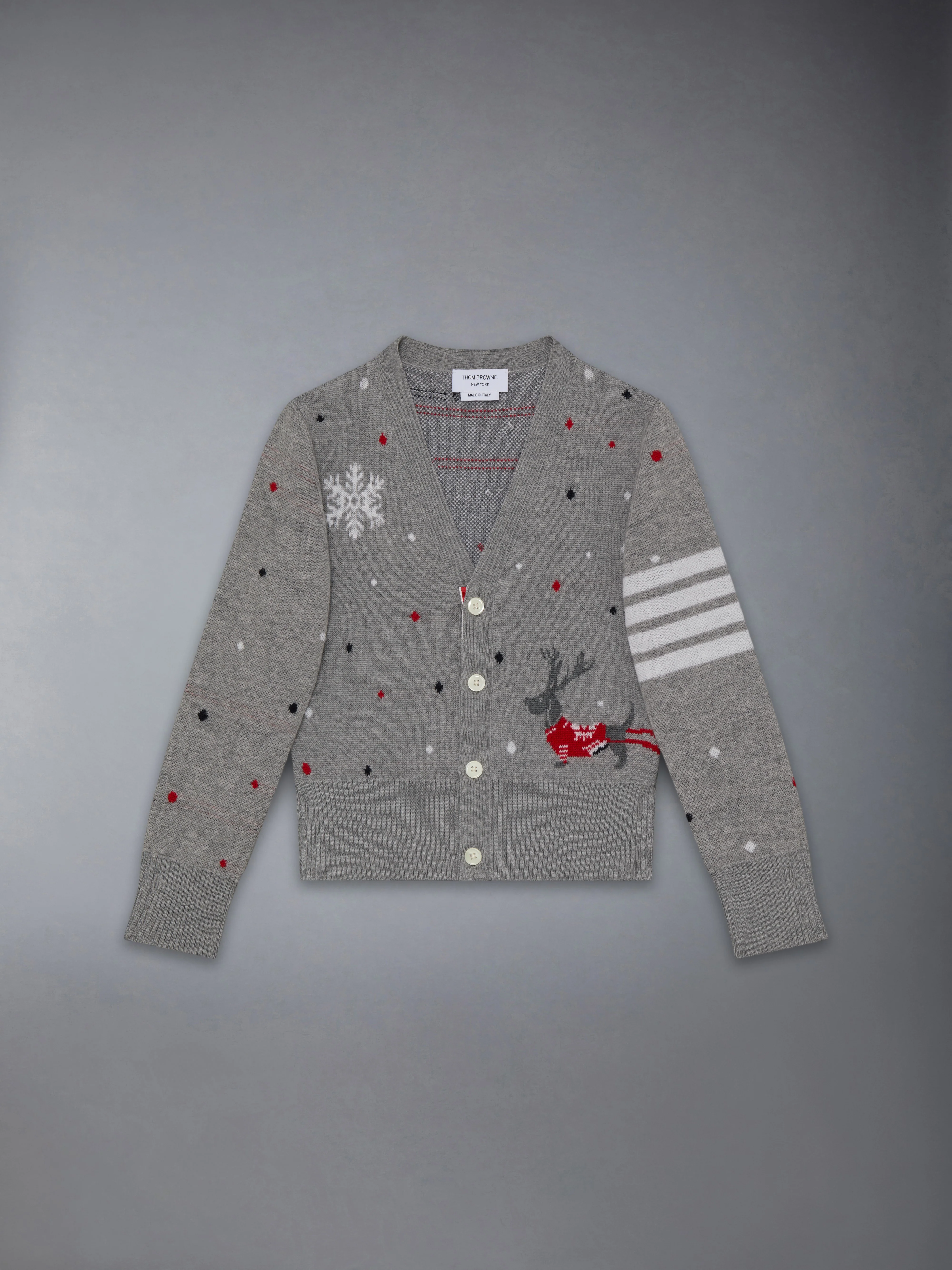 WOOL REINDEER HECTOR 4-BAR INTARSIA CARDIGAN