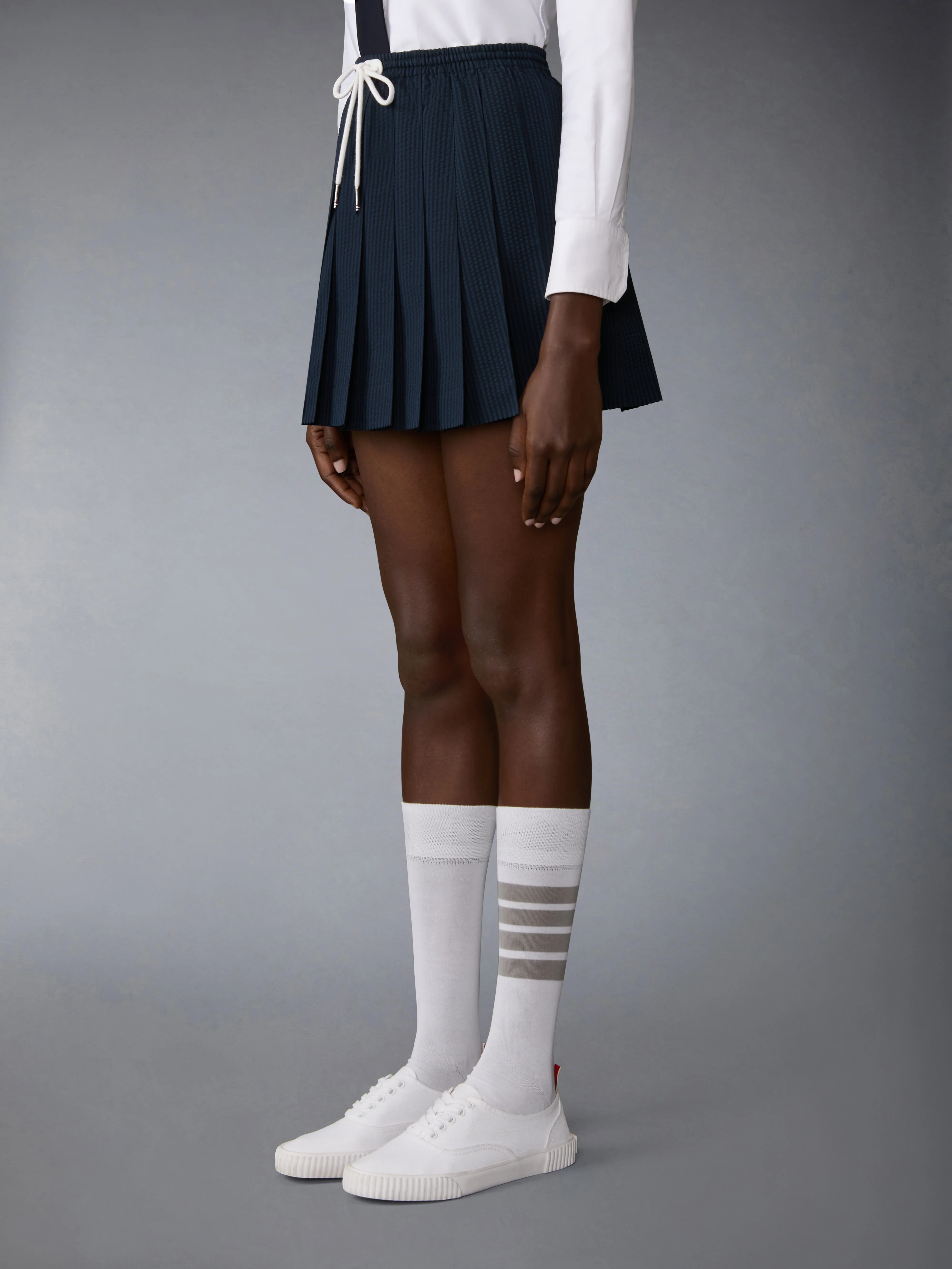 WOOL SEERSUCKER DRAWSTRING PLEATED MINI SKIRT - Image 2