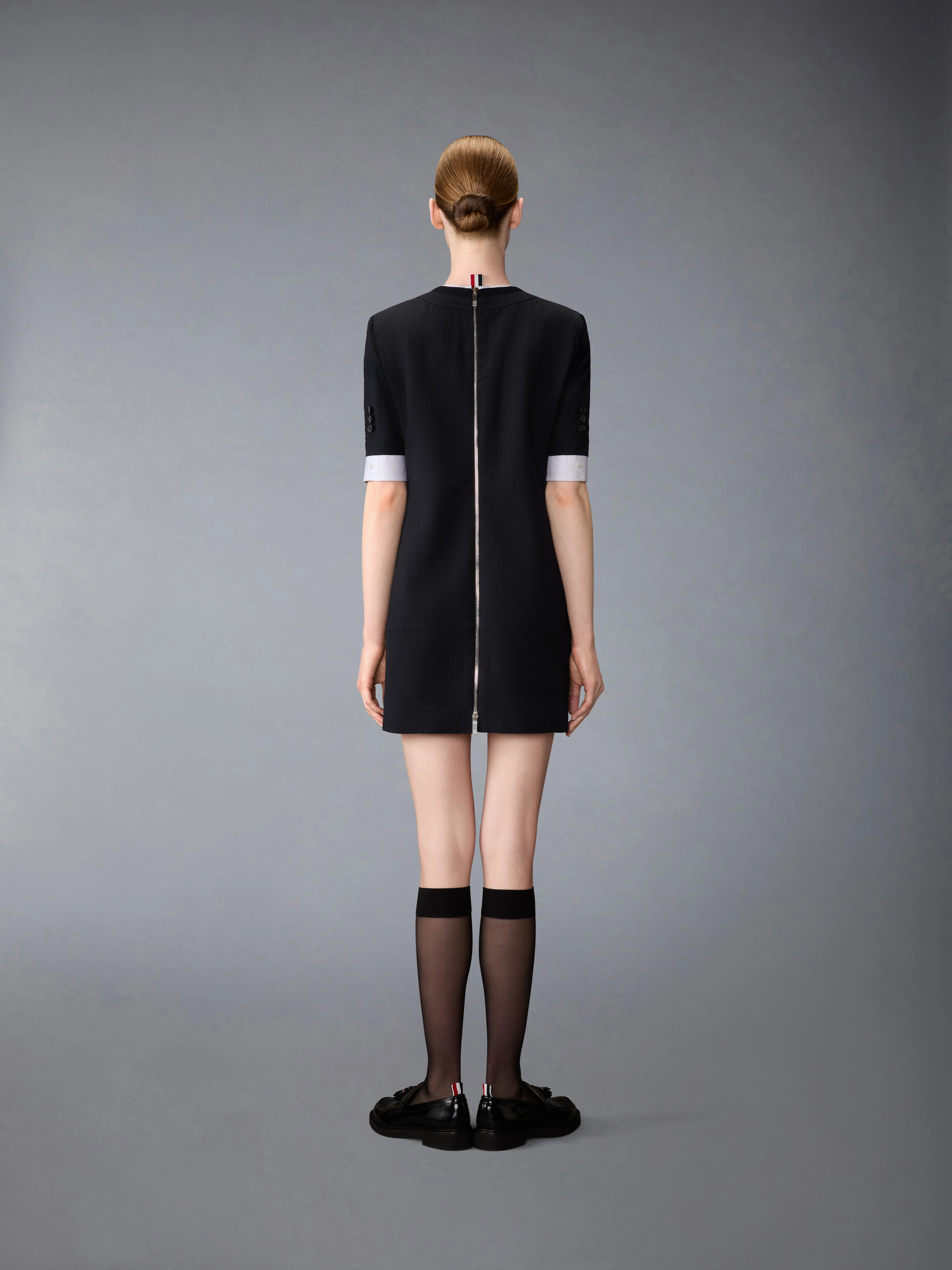 WOOL SEERSUCKER TROMPE L’ŒIL SACK MINI DRESS - Image 2