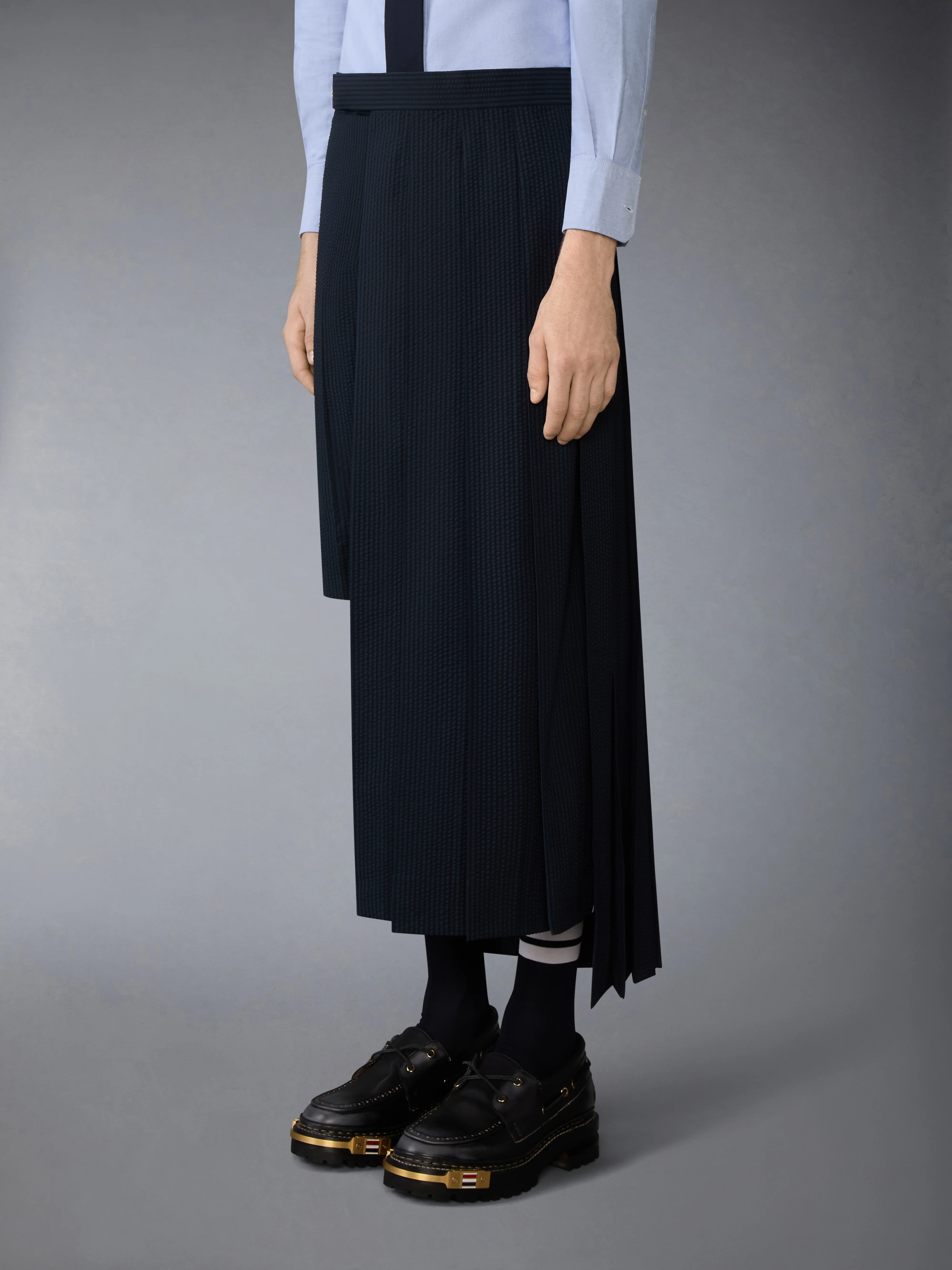 WOOL SEERSUCKER UTILITY BELT PLEATED SKIRT - Image 2