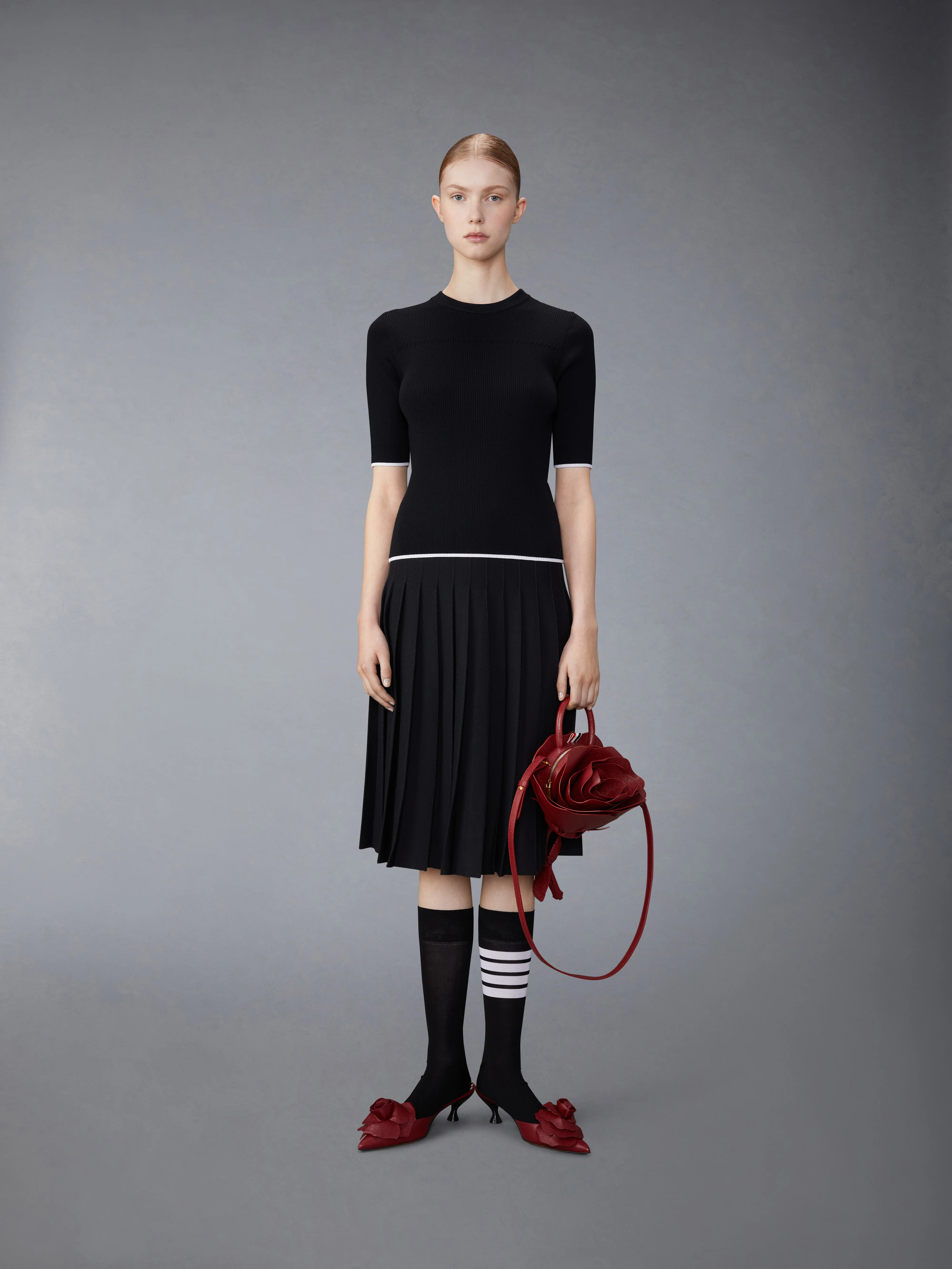WOOL SILK BLEND TIPPING RIB STITCH CABLE TEE - Image 3