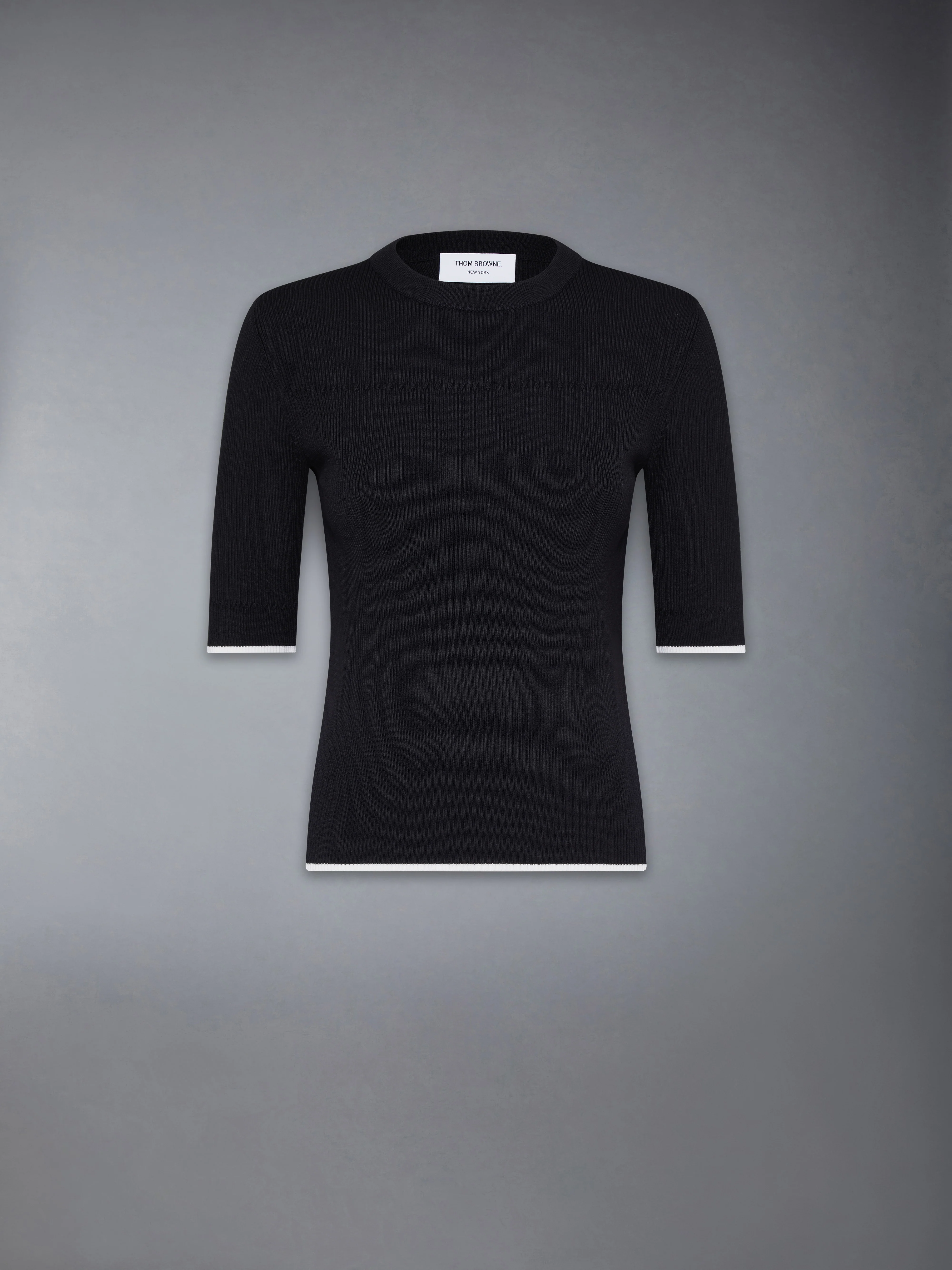 WOOL SILK BLEND TIPPING RIB STITCH CABLE TEE - Image 7
