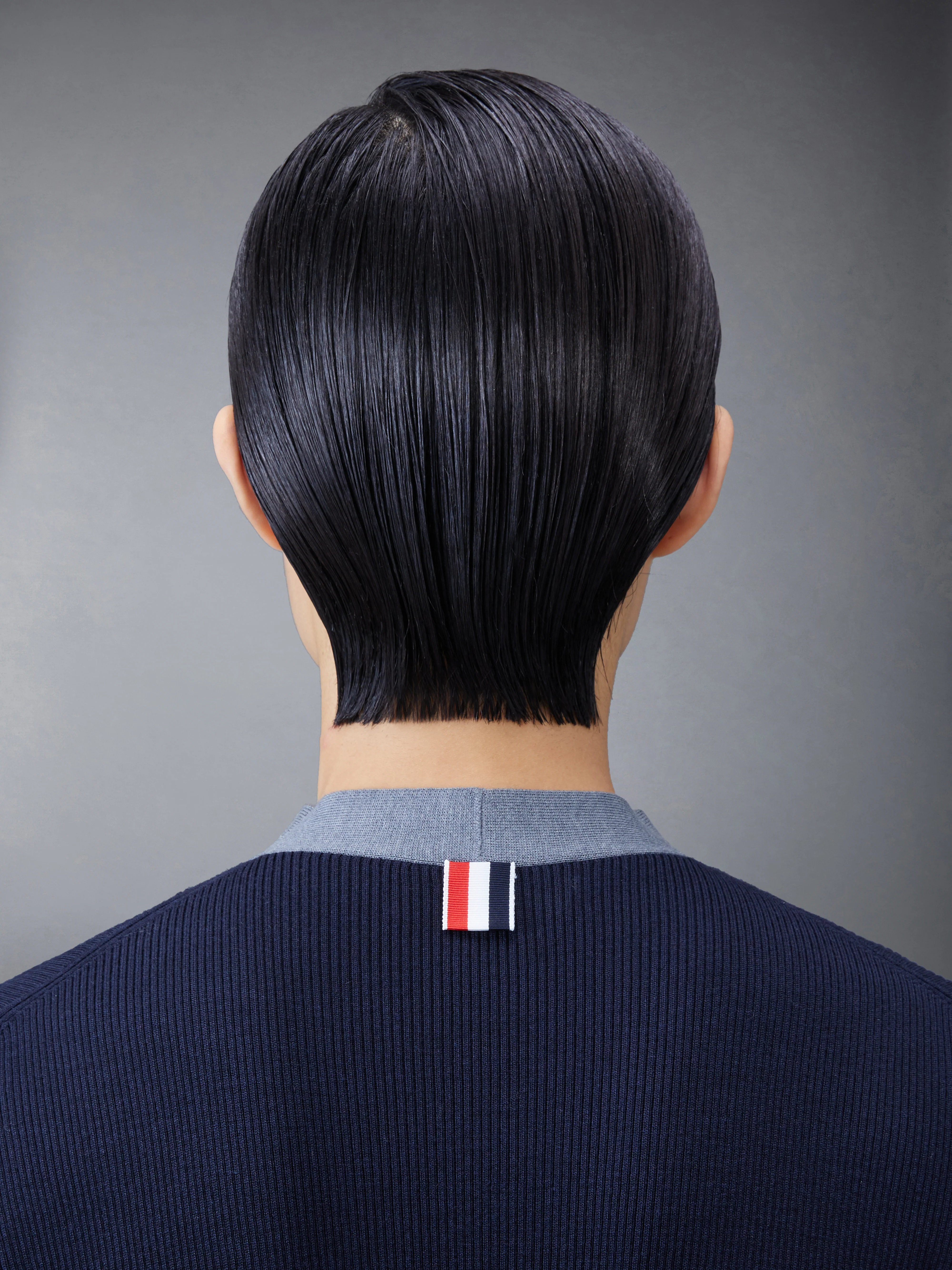 Wool Silk Rib Stripe Neck Tie V-neck Cardigan - Image 5